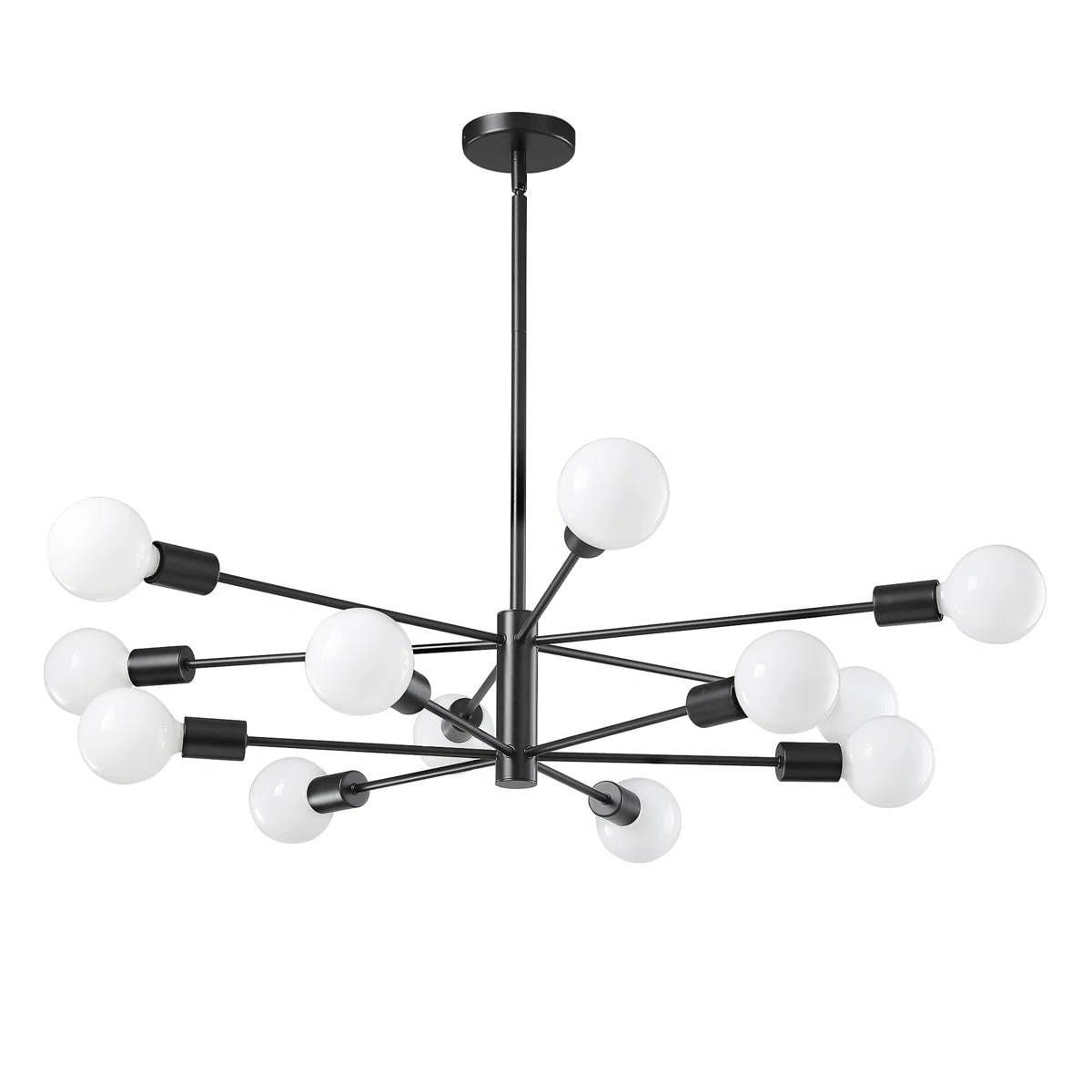 Slickblue 12-Light Brushed Brass Black Modern Hardwired Non-Integrated LED Metal Adjustable Hanging Sputnik Chandelier for Dining Room Kitchen Living Room Foyer and Bedroom