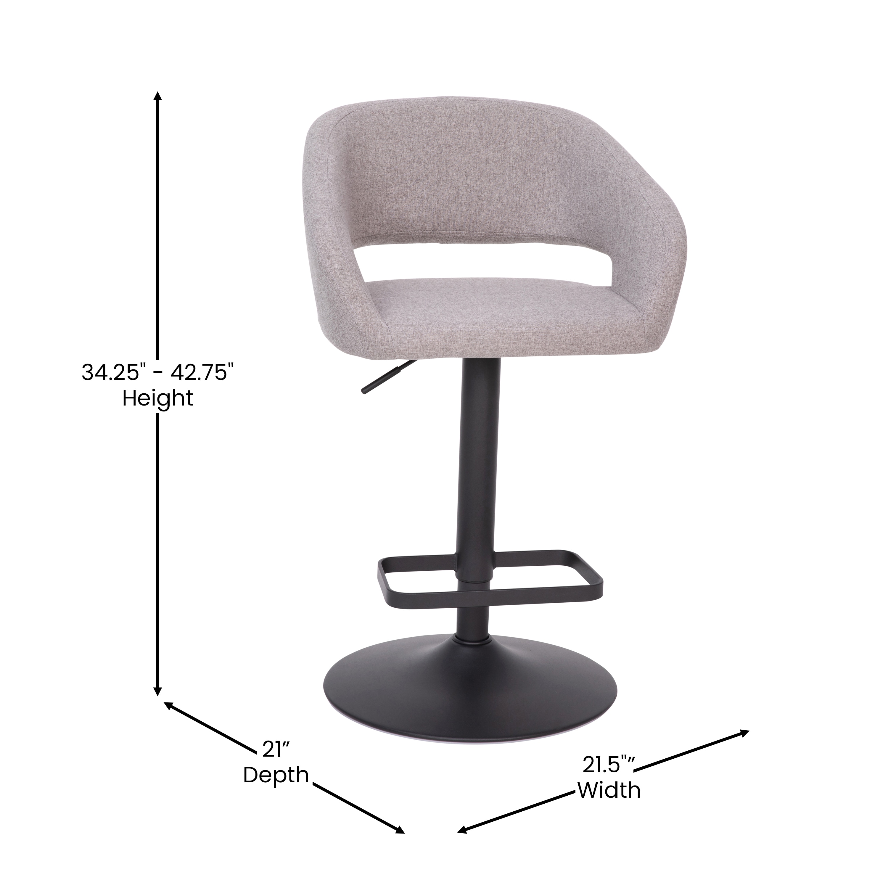 Gray Vinyl Adjustable Swivel Barstool with Black Metal Base