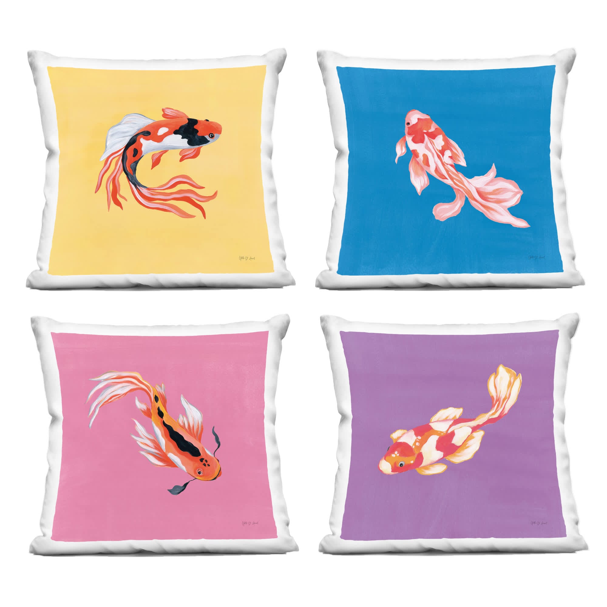 Stupell Industries  Vibrant Colorful Koi Fish 4 Piece Decorative Printed Throw Pillow Set design by Yvette St. Amant 18 x 18