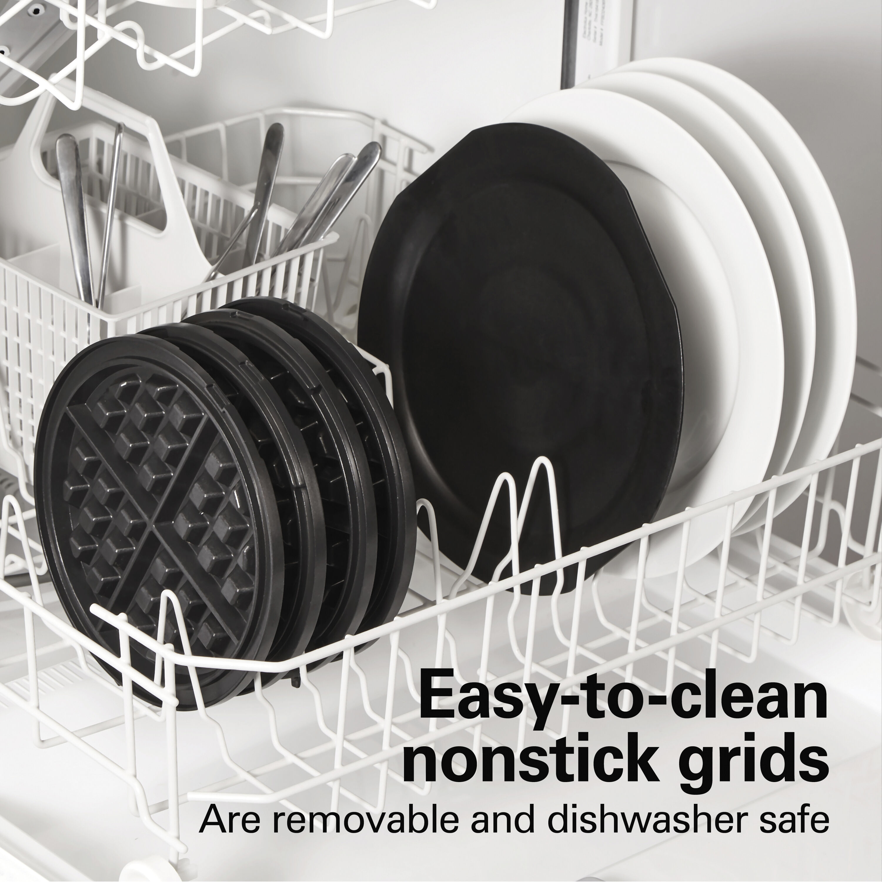 Black Rotating Double Belgian Waffle Maker with Nonstick Plates
