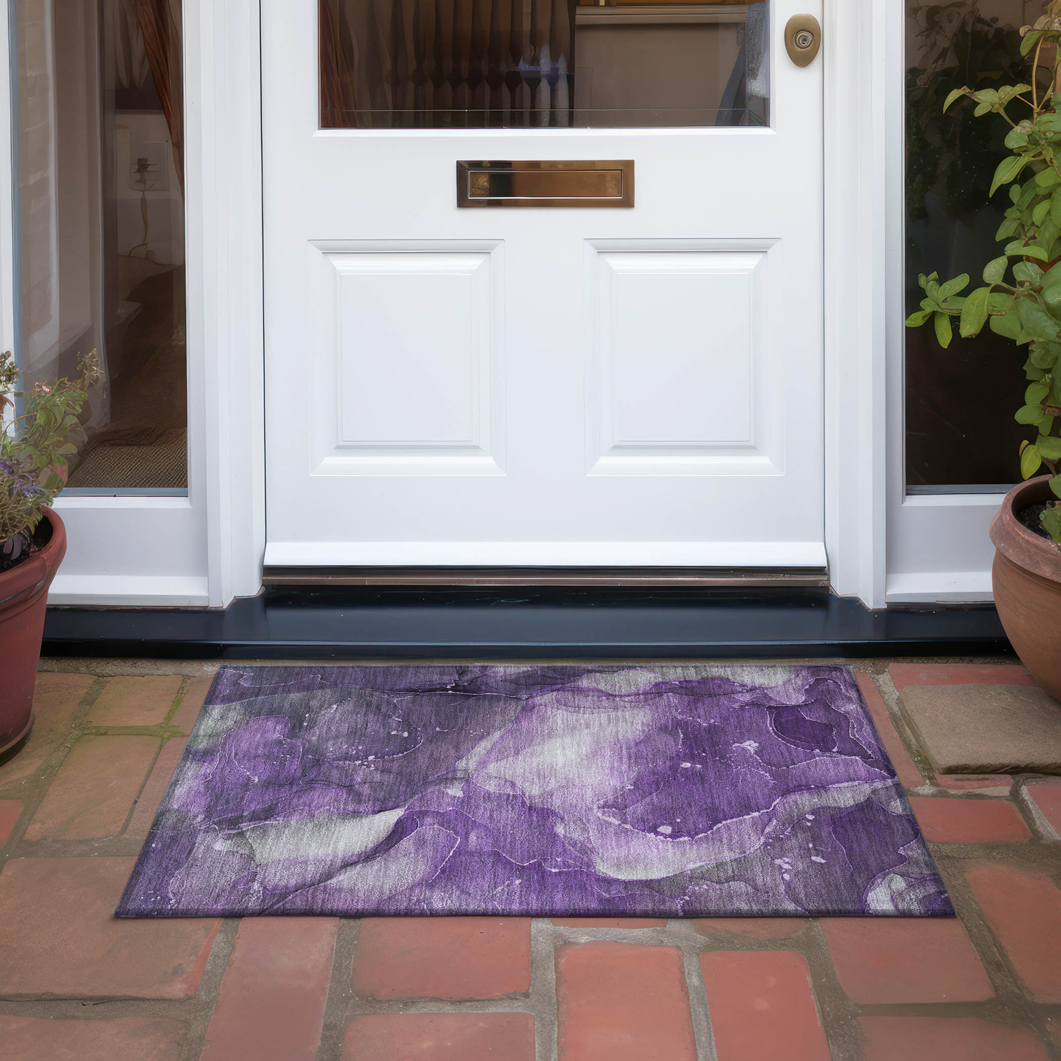 Purple Watercolor Patterned Machine Washable Synthetic Area Rug