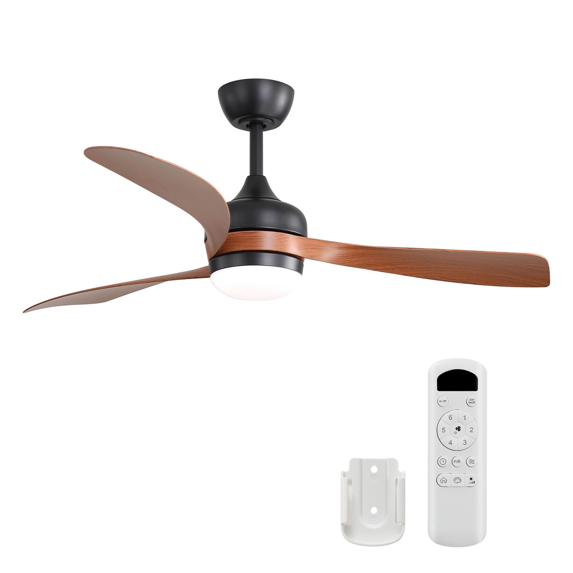 SINOFURN SYB570118MB 52-in Color-Changing Integrated LED Outdoor Black + Brown with ABS Blades Ceiling Fan With Light - Remote Included ( 3 -Blade )