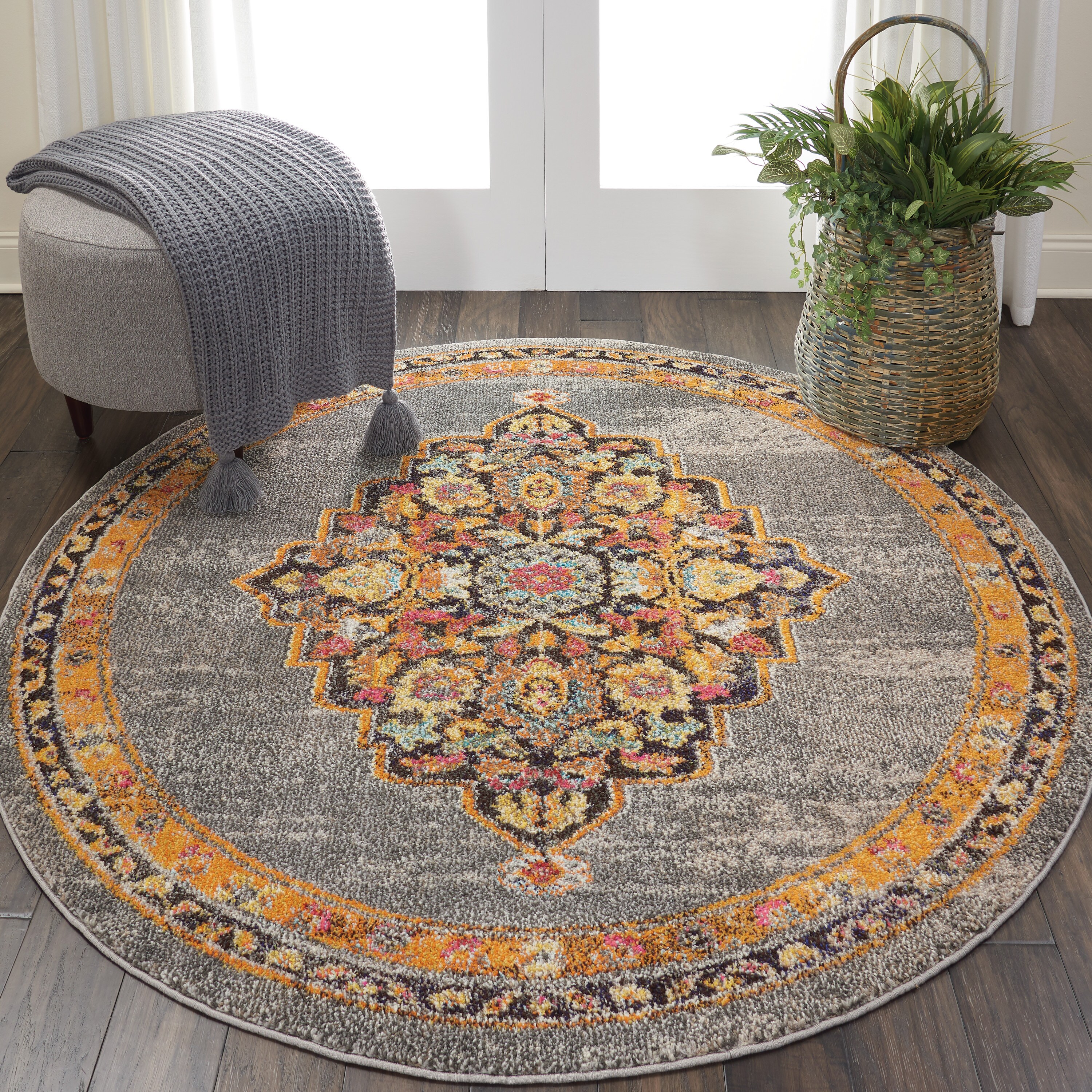 Nourison 99446454591 Passionate 5 x 5 (ft) Polypropylene Grey Round Indoor Abstract Area rug