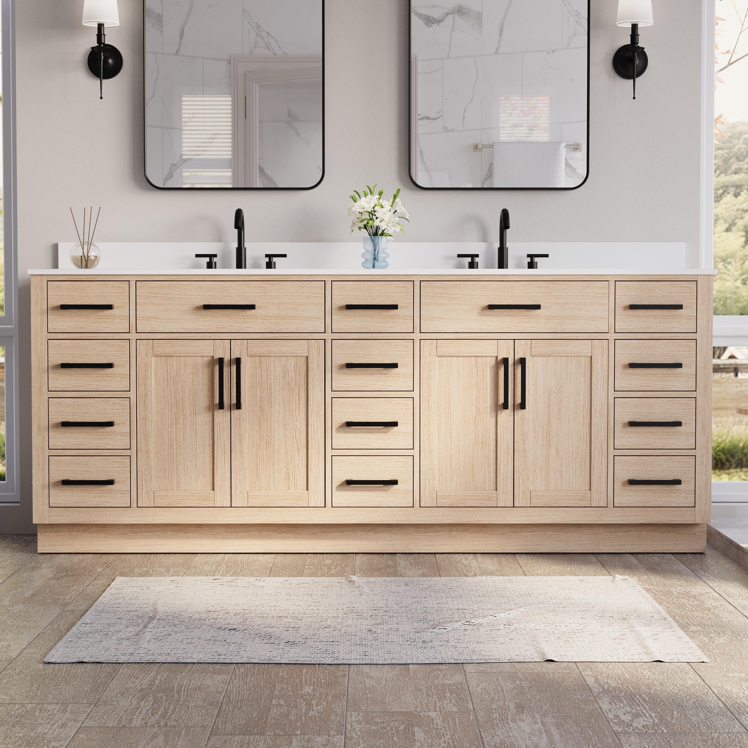 Forclover Solid Wood Bath Vanity with Undermount Sink and White Cultured Marble Top (Fully Assembled)