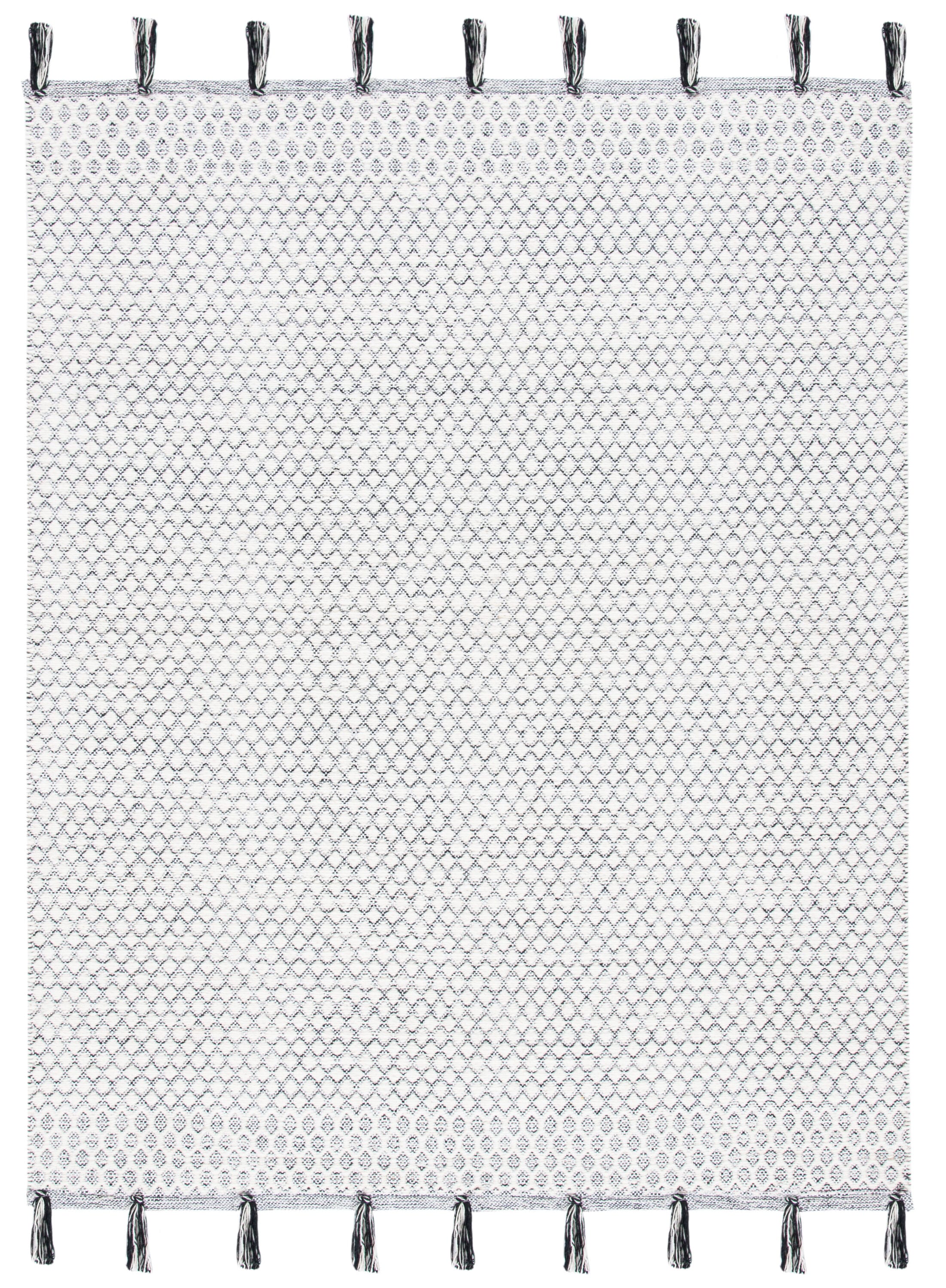 Ivory and Black Geometric Handwoven Wool Cotton Area Rug