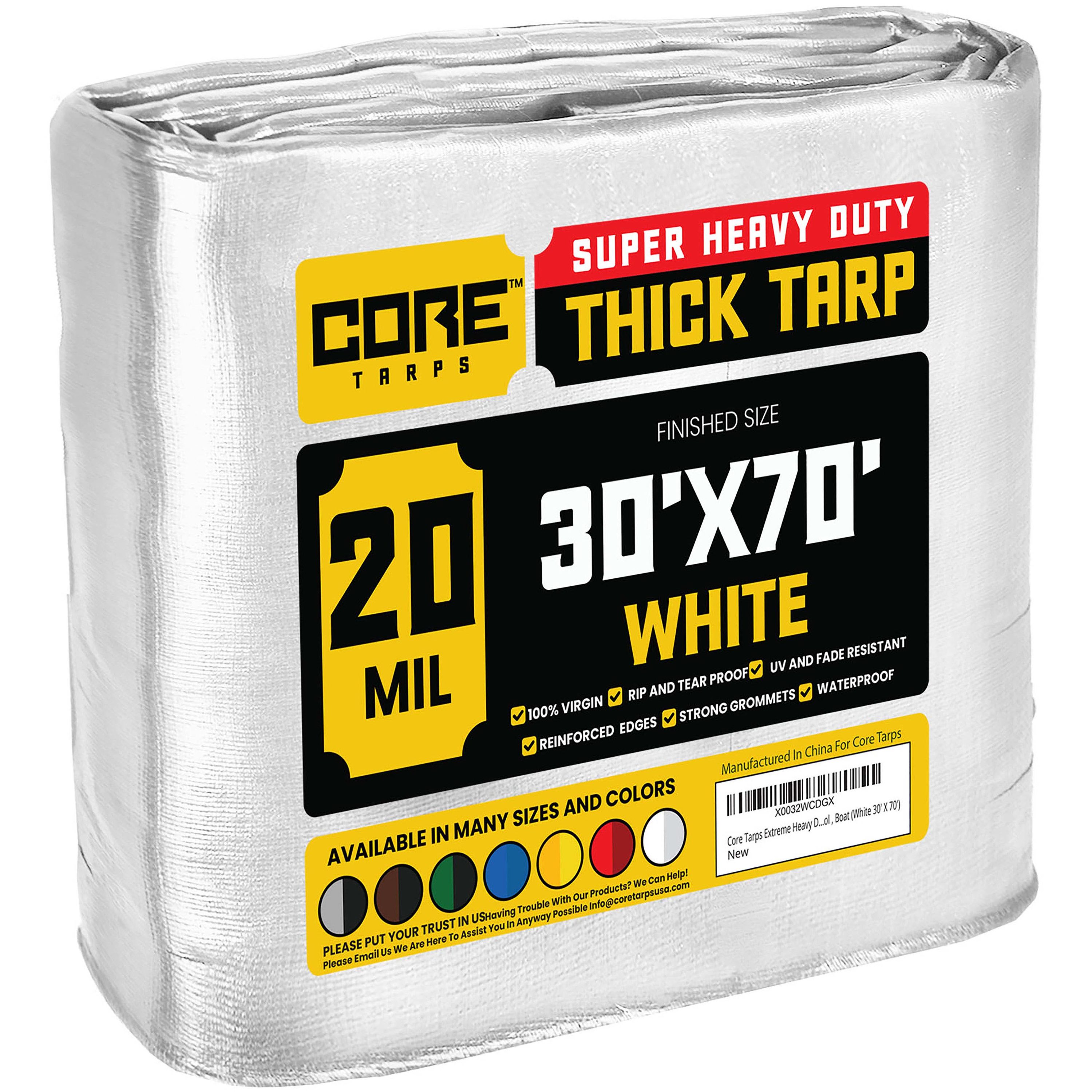 Core Tarps CT-704-30X70 30-ft x 70-ft White Waterproof Commercial Polyethylene 20-mil Tarp