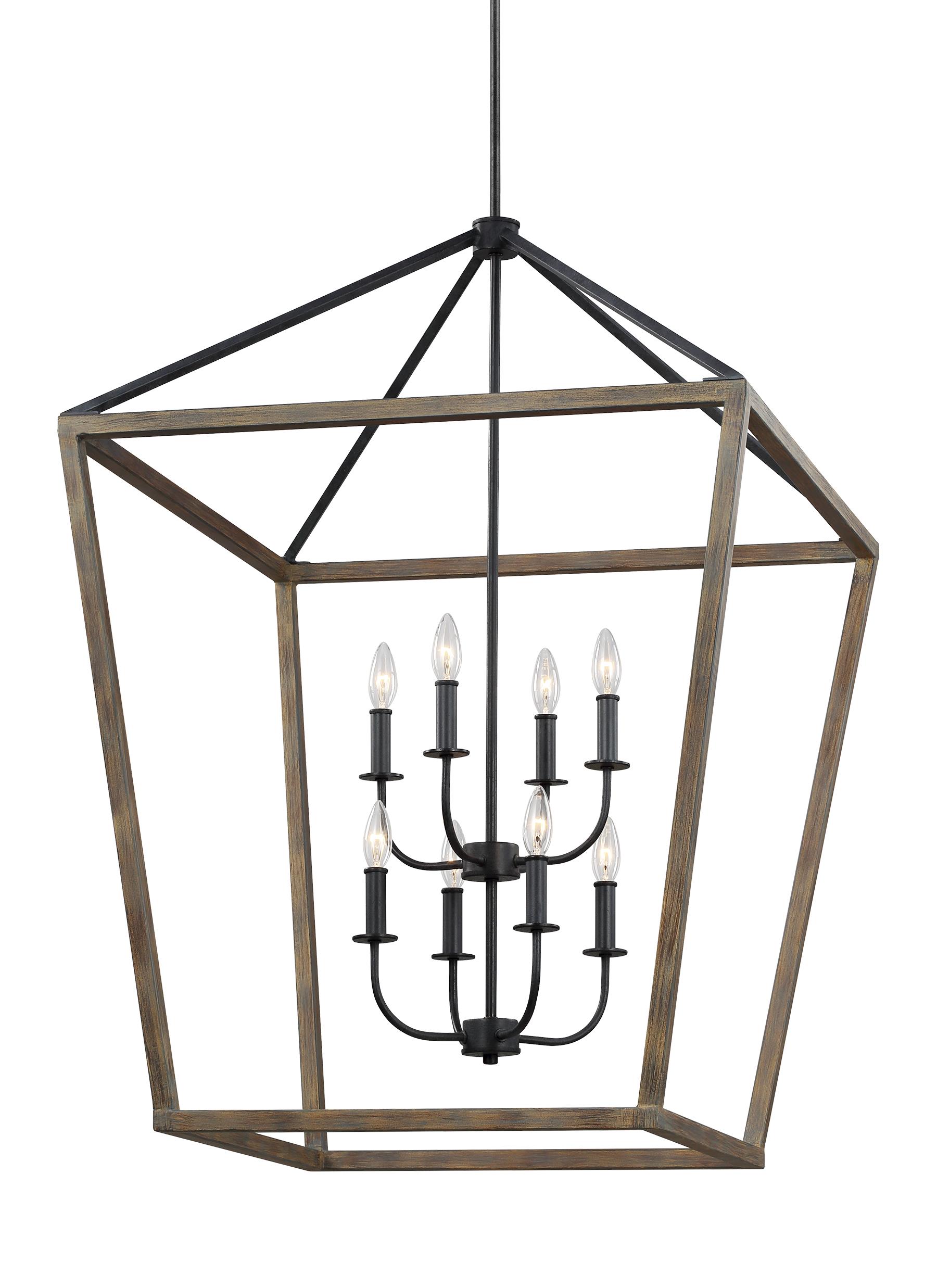 Gannet 8-Light Foyer Pendant in Weathered Oak and Antique Iron