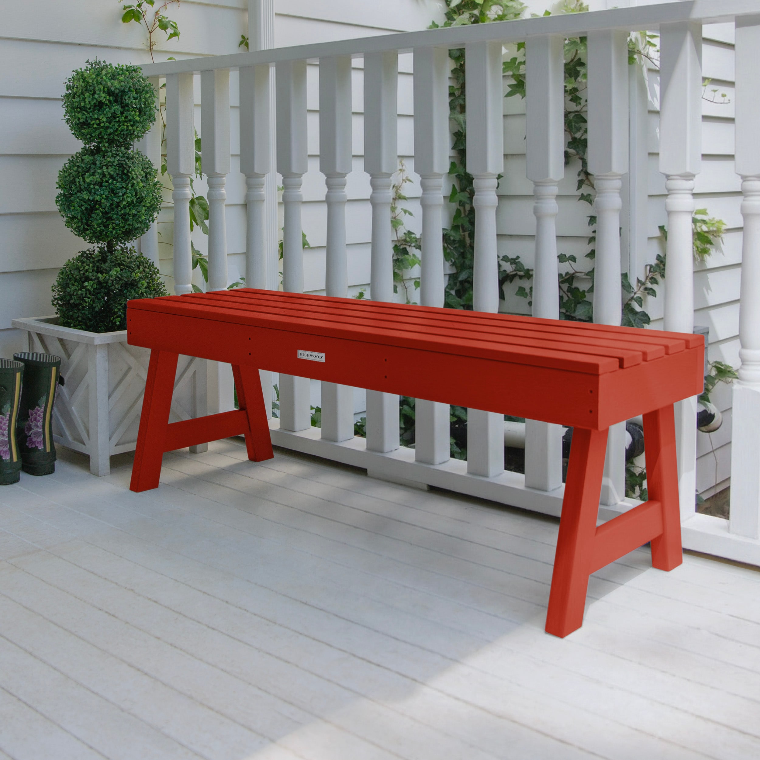 highwood Weatherly 46.1-in W x 16.7-in H Rustic Red Plastic Dining Bench