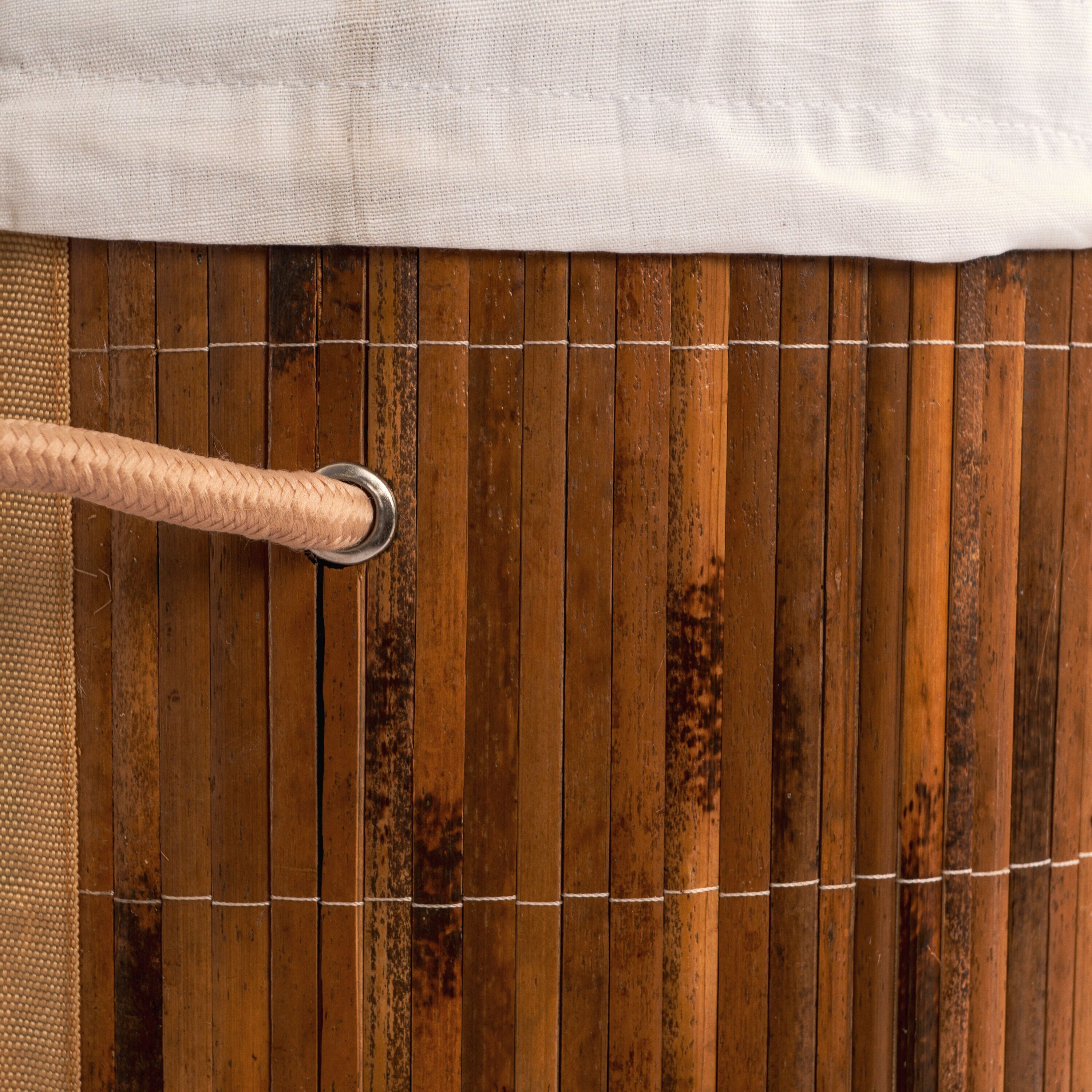 Round Bamboo Collapsible Laundry Hamper with Lid and Handles