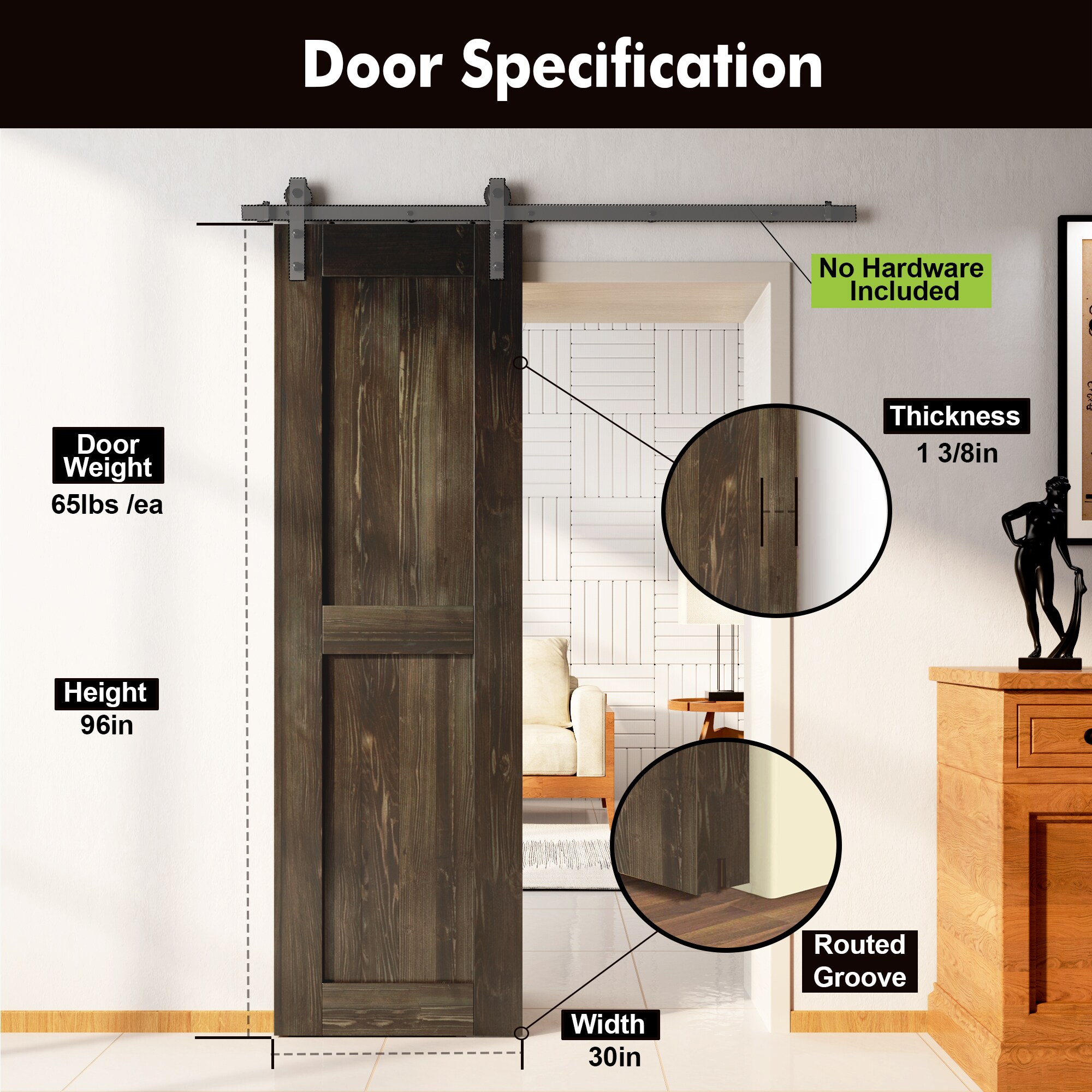 HOMACER 3096-H-EBONY Barn-Doors - View #3