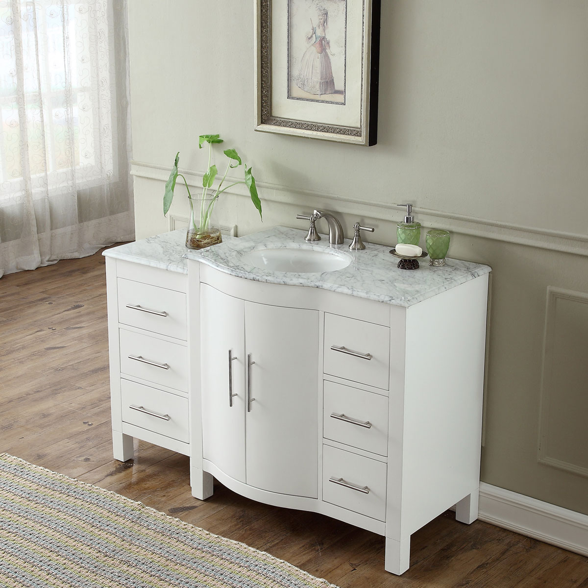 Silkroad Exclusive 54-in White Undermount Single Sink Bathroom Vanity ...