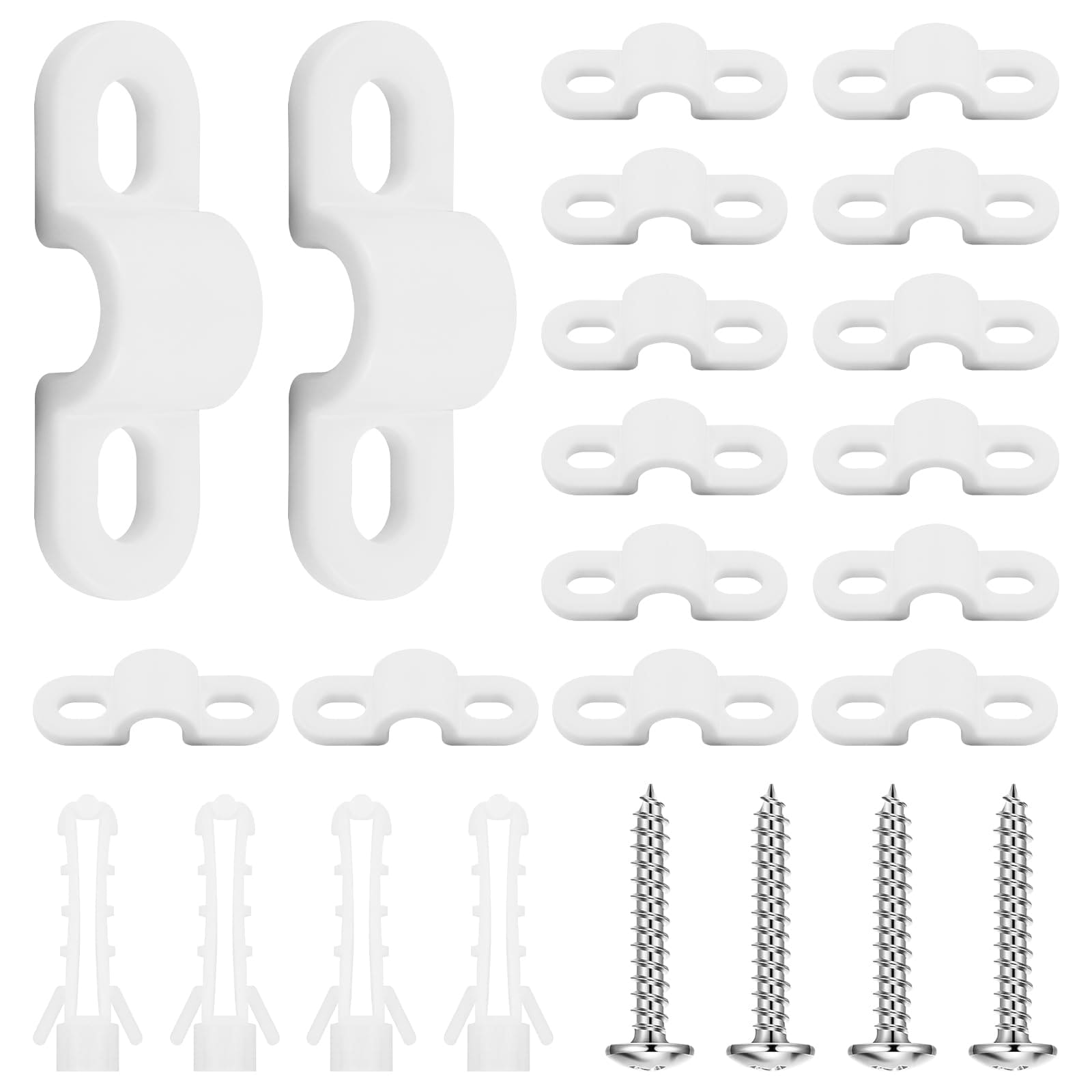 KIWDZFU  Wire Shelf Loop Clips 16pcs with Screws Expansion Tubes Wall Cord Clamps Fasten Holder for Closet Shelving Cabinets Cable Management