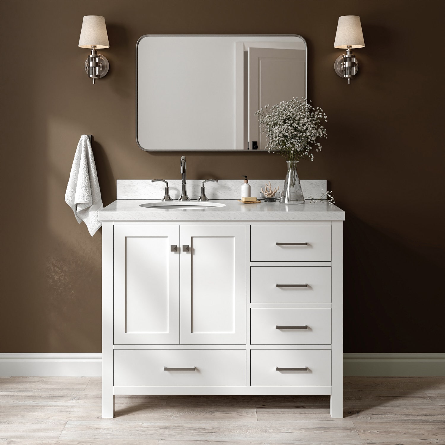 ARIEL Cambridge Undermount Single Sink Bathroom Vanity with Carrara White Marble Natural Marble Top
