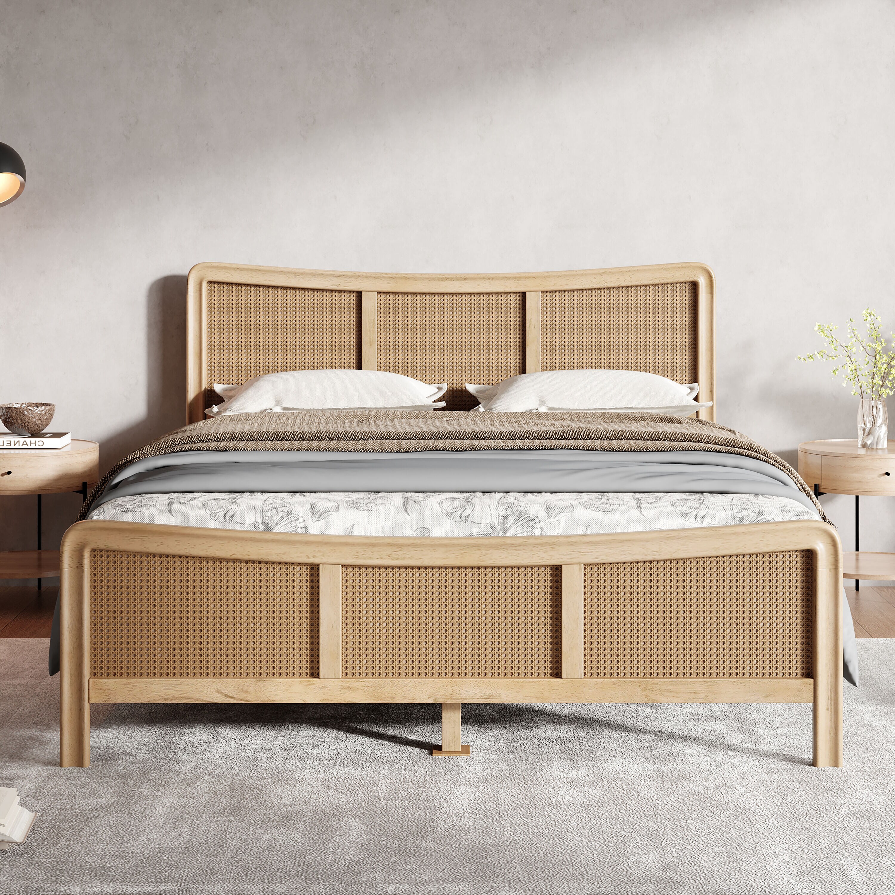 Christopher Knight Home 331169 Isra Boho Rattan Curved Platform Bed Queen Natural