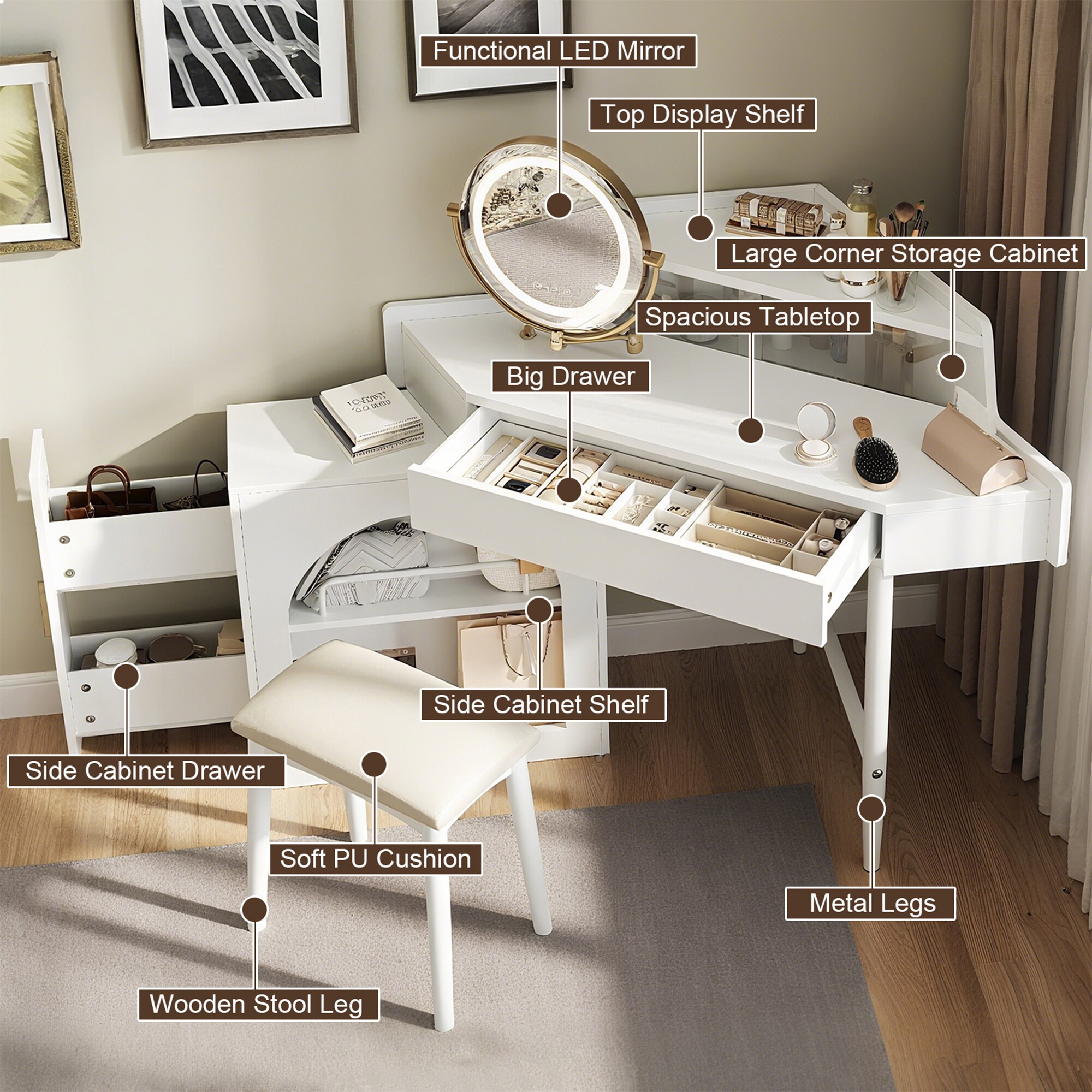 SINOFURN SYD250021WT Bedroom-Vanities - View #3