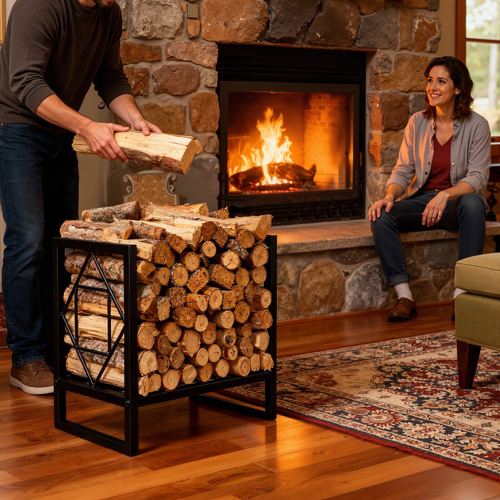 GarveeLife Heavy Duty Galvanized Metal Firewood Rack Rust Resistant Log ...