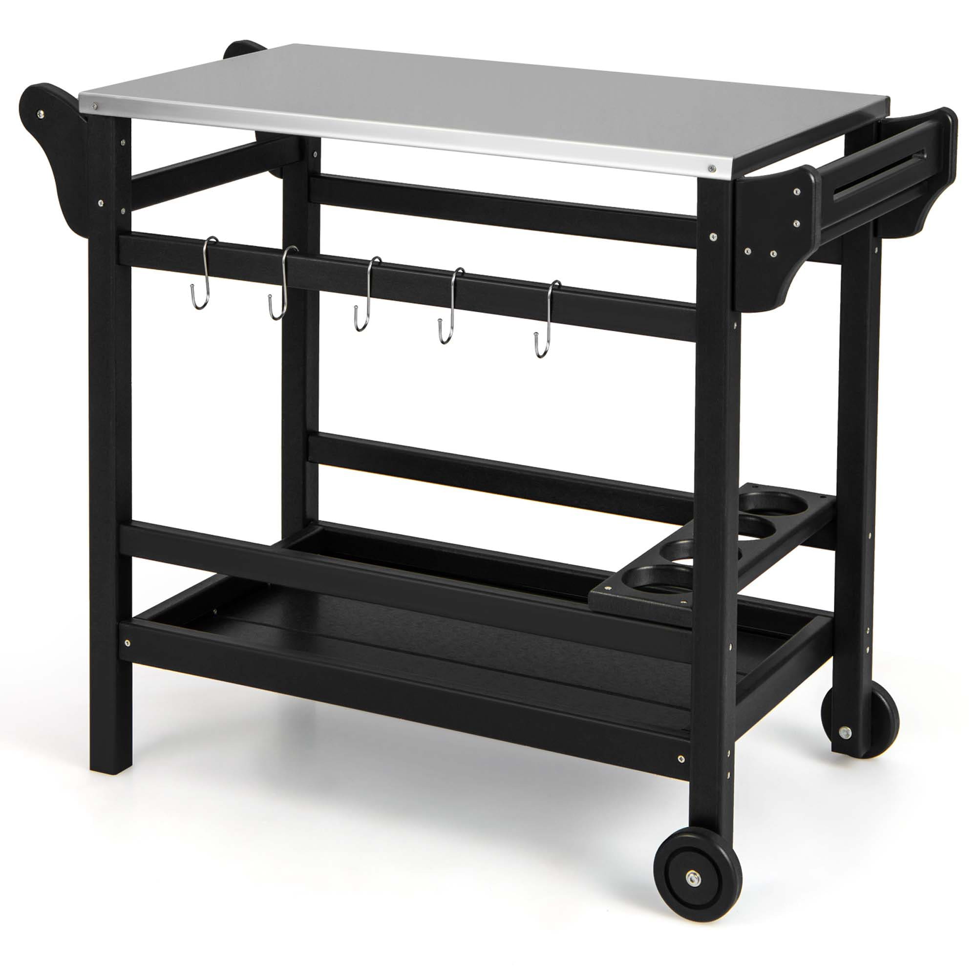 Costway HCST01194 Black Composite Base with Stainless steel Metal Top Rolling Kitchen Cart ( 21-Inches x 41-Inches x 33.5-Inches )