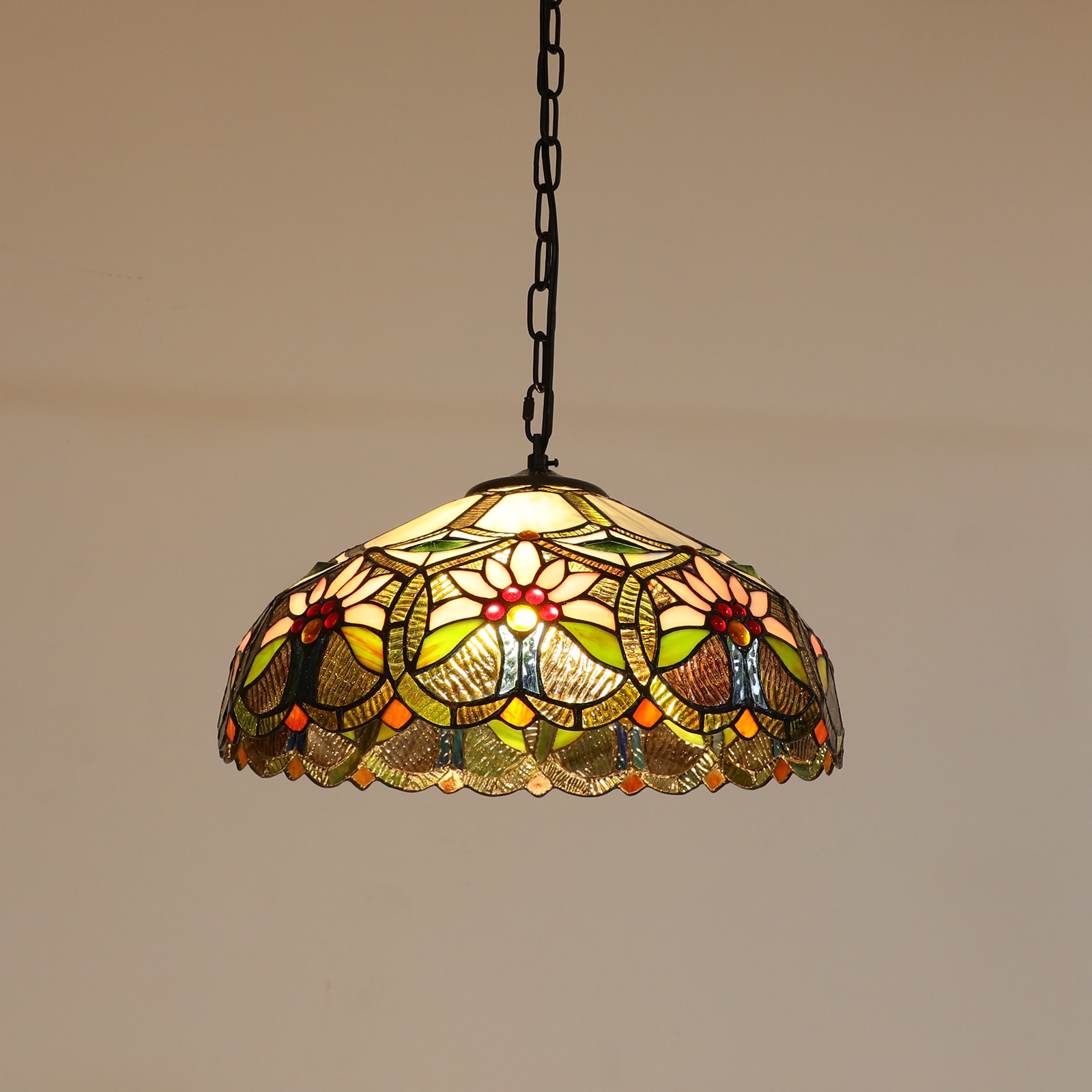 Oukaning HG-HCXLST-4357 2 -Light Tiffany Glass Tiffany Tinted glass Bowl Small Hanging Kitchen island light