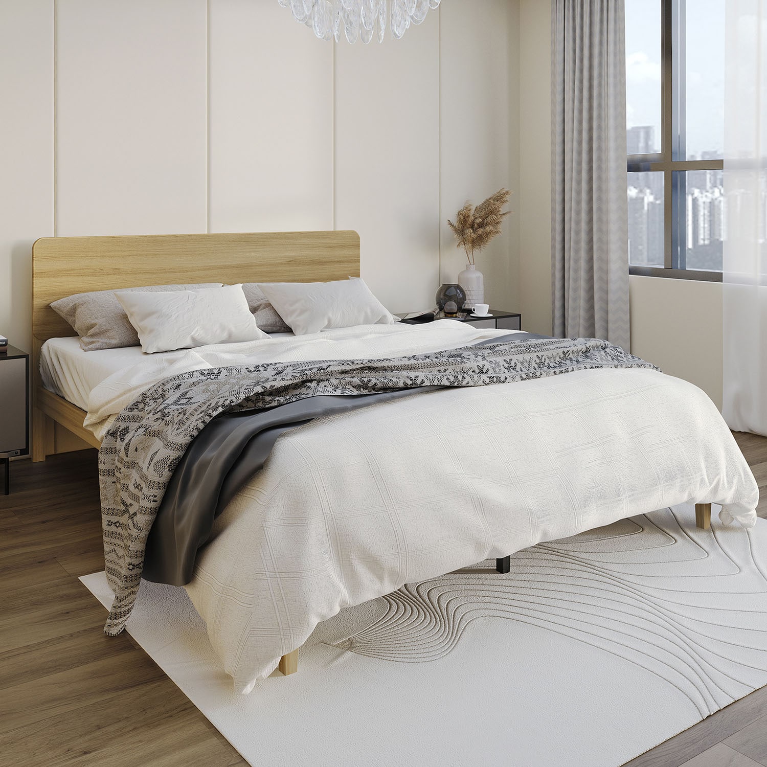 CasePiece C262QPL-NOK-WD Natural Oak Queen Wood Platform Bed