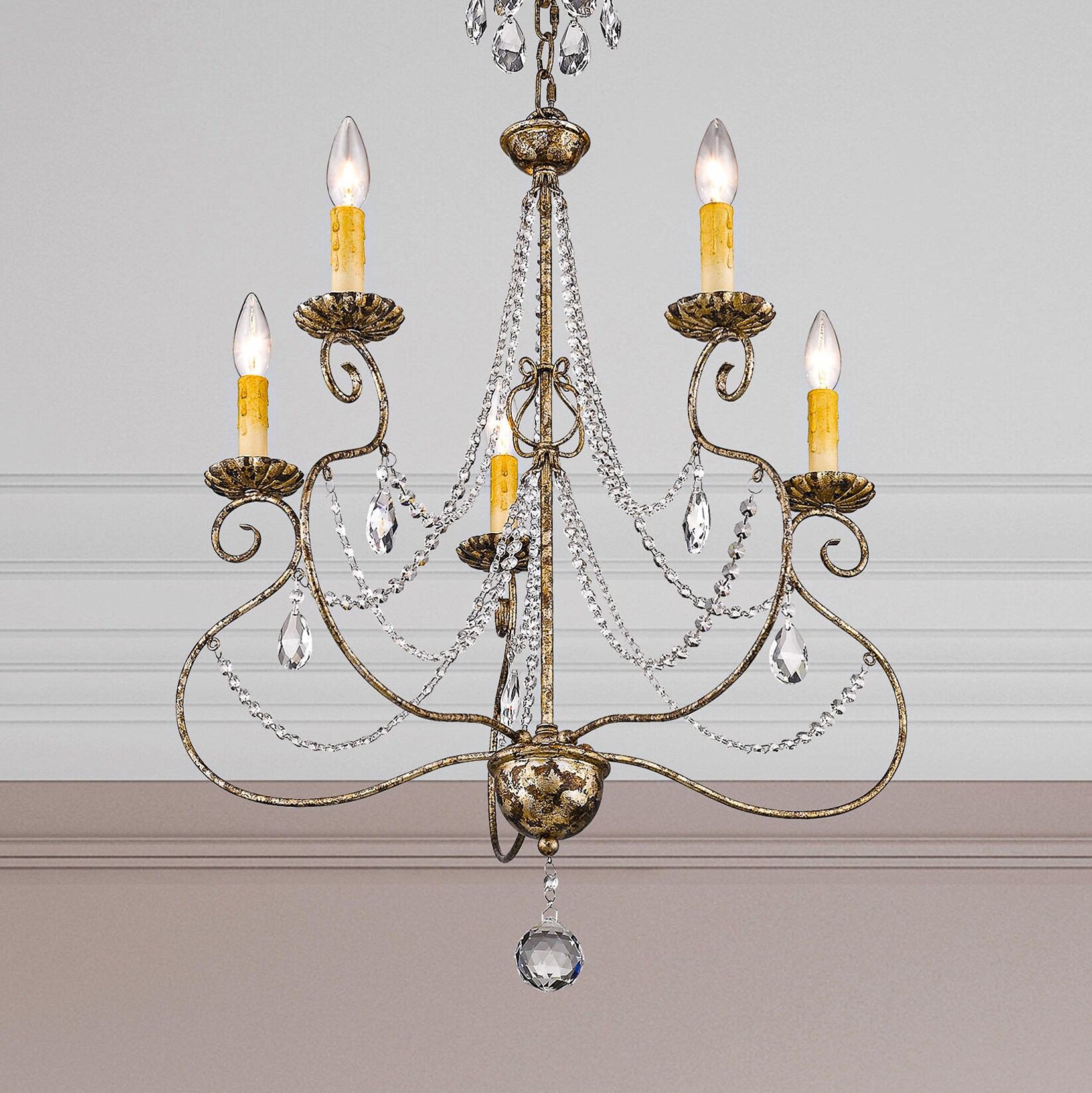 Isabella European Bronze 5-Light Crystal Chandelier