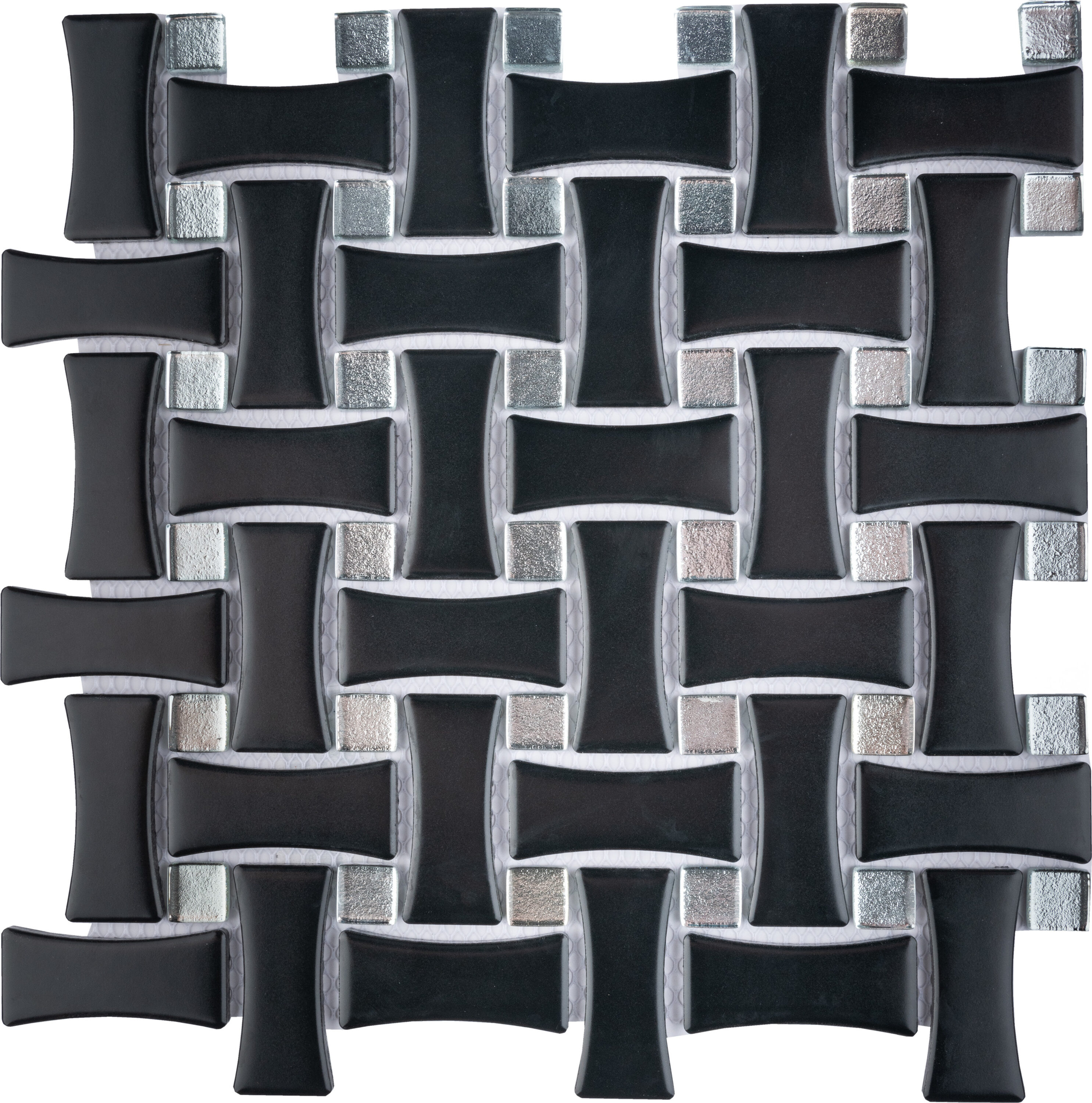 Affinity Tile WJBMDBMBGS Metro Matte Black with Glass Silver Dot 10-in x 10-in Multi-finish Porcelain Stone Look Mosaic Wall Tile (7.1-sq. ft/ Carton)
