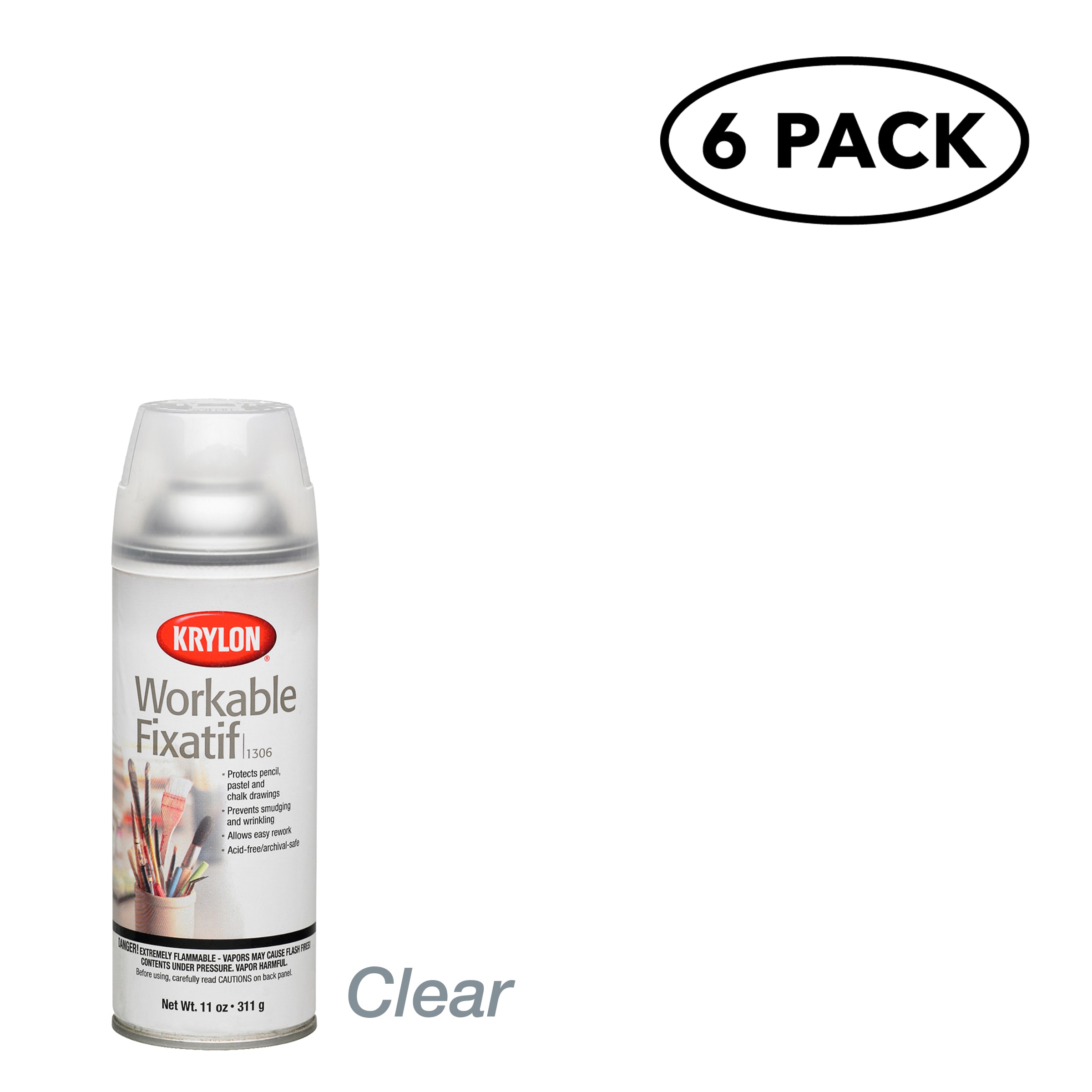 Krylon Workable Fixative Spray, Clear, Gloss, 11 oz K01306