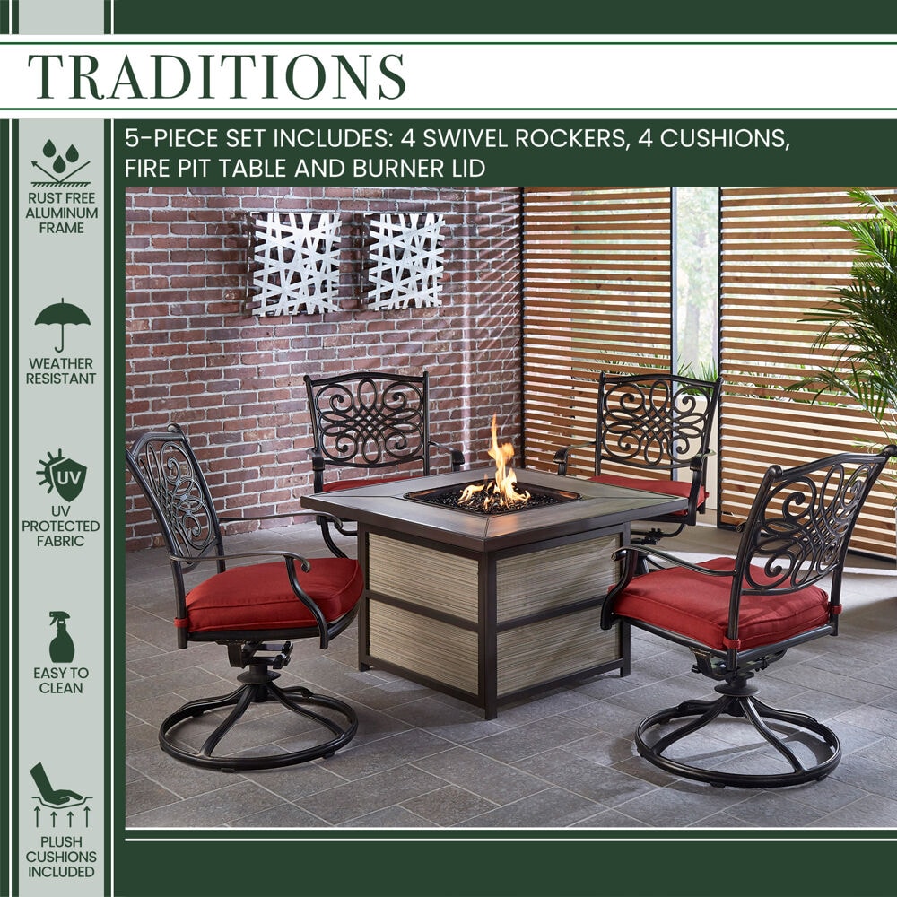 Hanover TRAD5PCSQSW4FP-RED Patio-Conversation-Sets - View #2