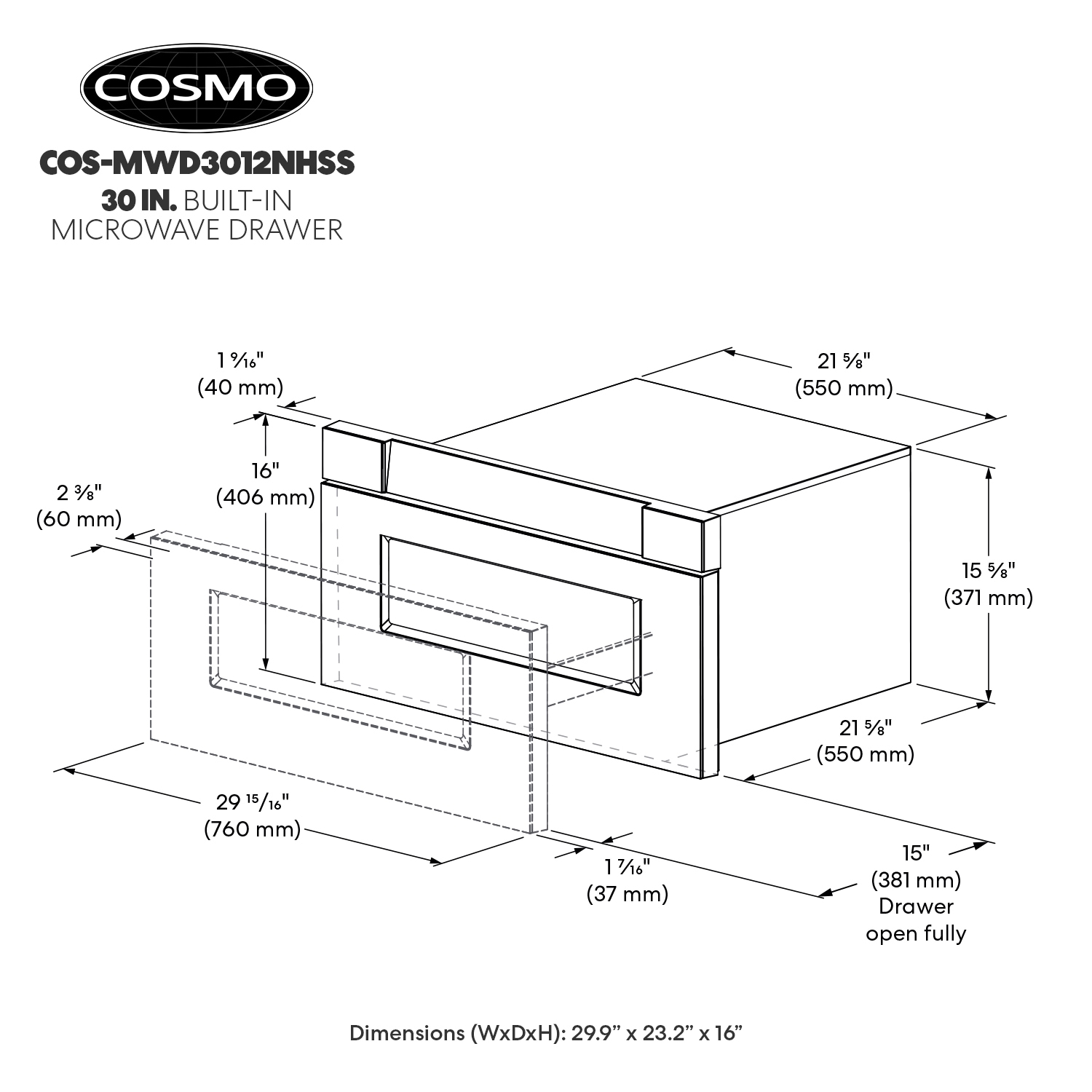 Cosmo COS-MWD3012NHSS Microwave-Drawers - View #5