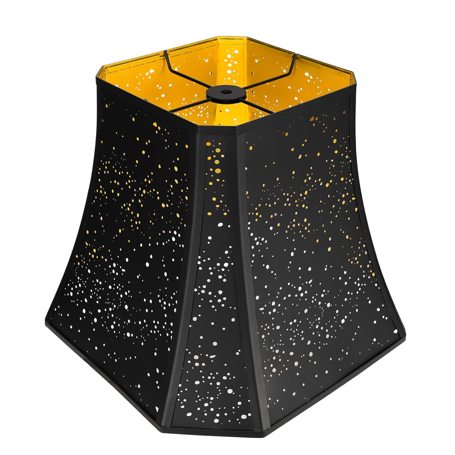 Alucset Square Bell Lamp Shade 8in Top x 14in Bottom x 11in High Black Exterior Gold Interior Metal Etched Star Design Spider Fitter for Table and Floor Lamps