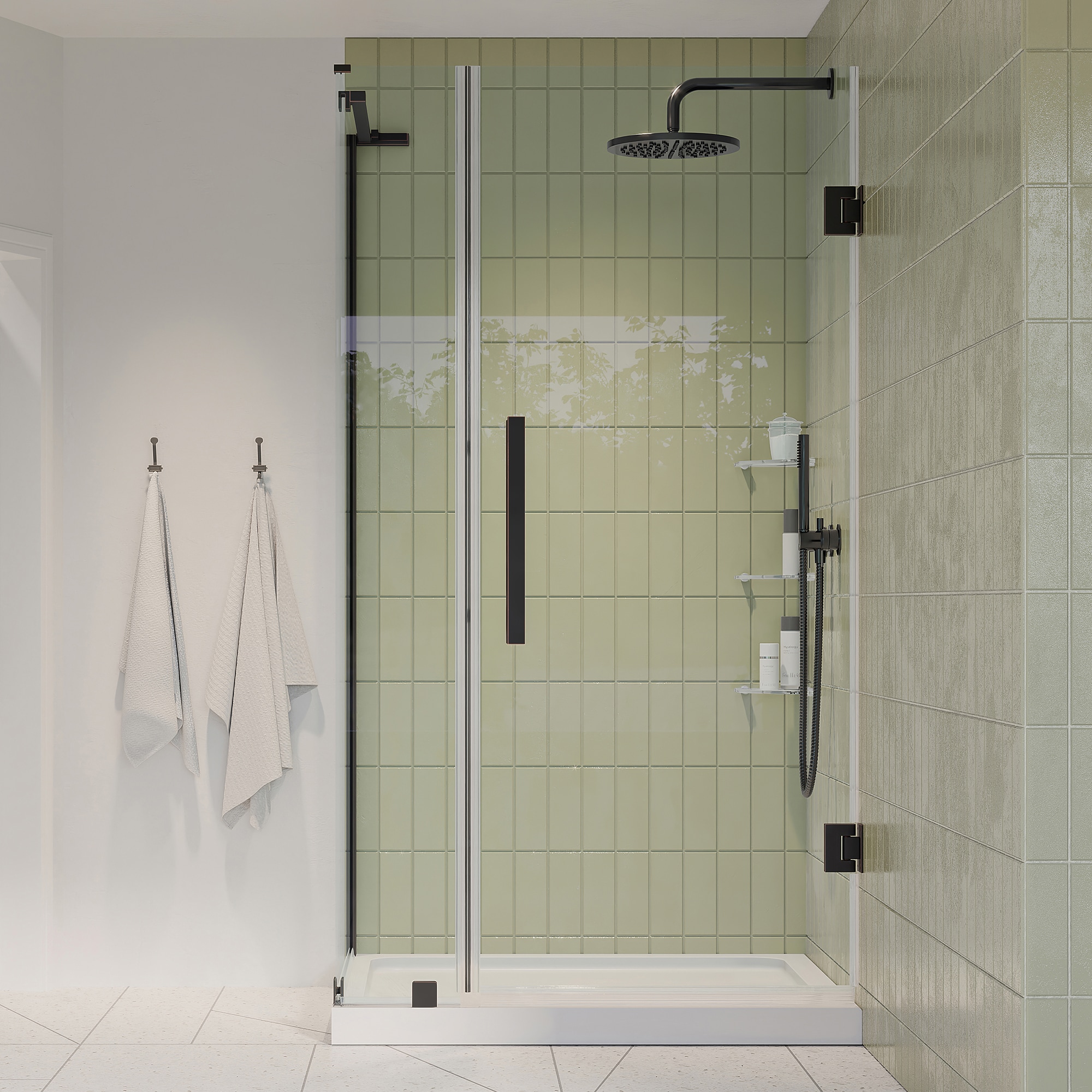 OVE Decors 828796075640 Tampa-Pro 36-in W x 36-in L x 75-in H Rectangular Corner shower kit ( Center Drain) Base and Door Included Oil rubbed bronze Hardware Included