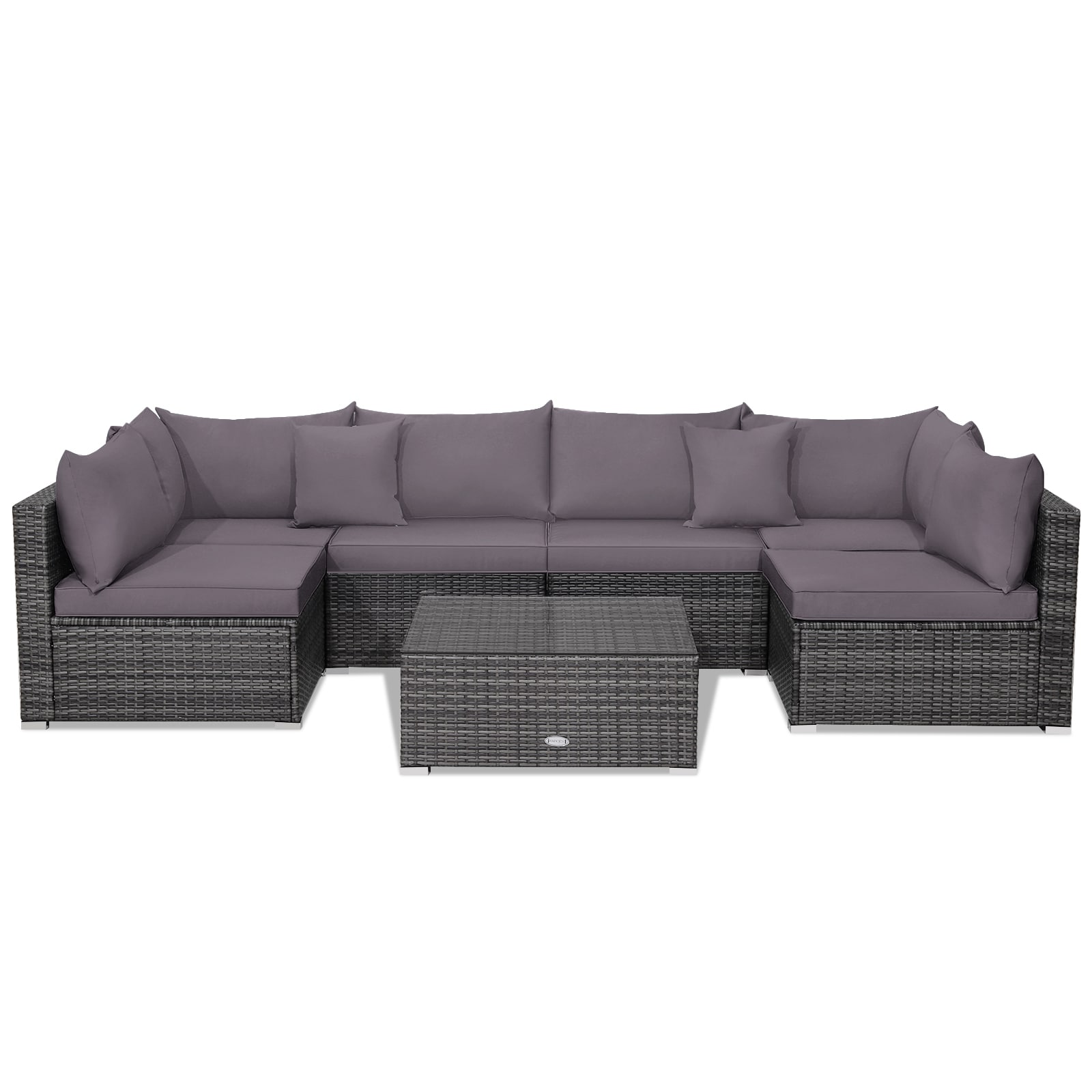  OD39GRHW704 Patio Conversation Sets 7 -Piece Rattan Patio Conversation Set with Gray Cushions