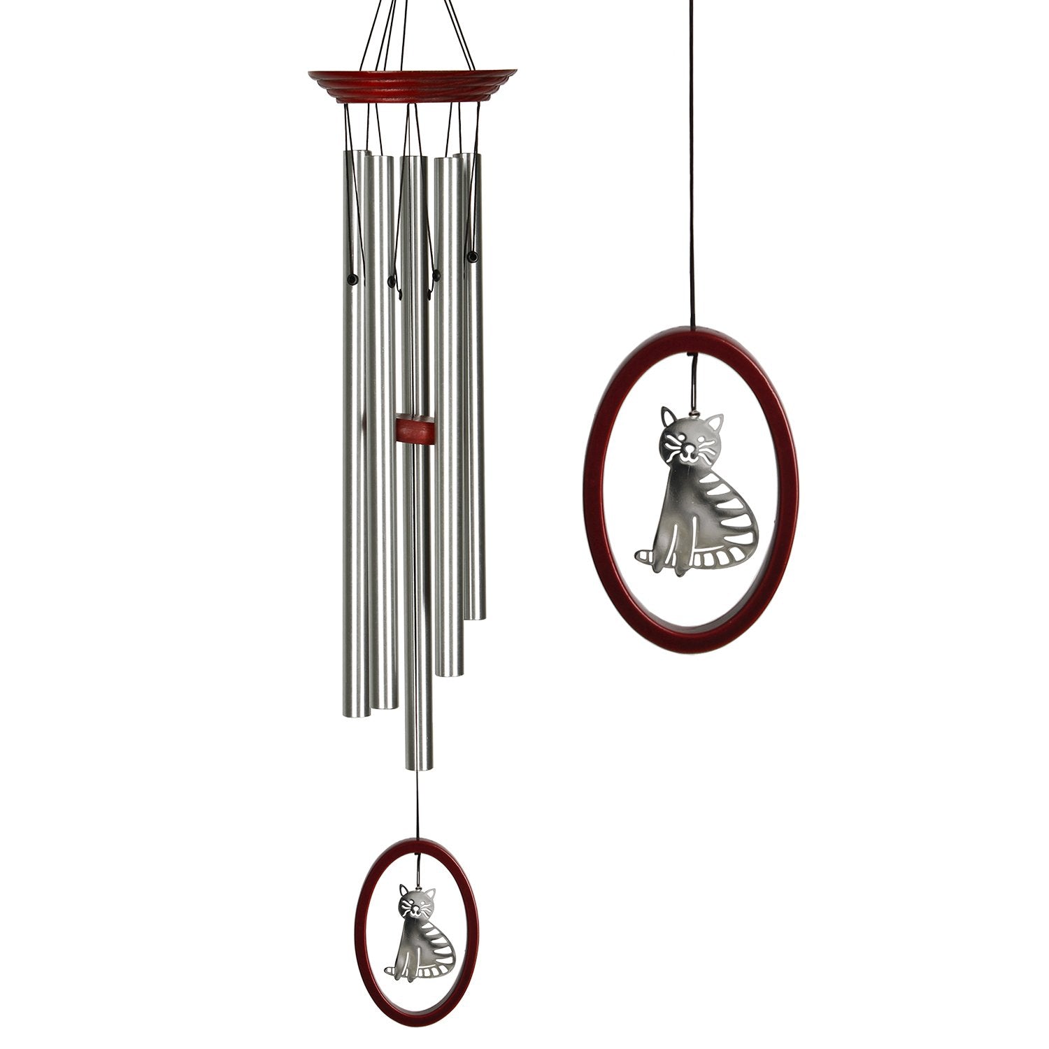 24" Silver and Red Metal Cat Wind Chime