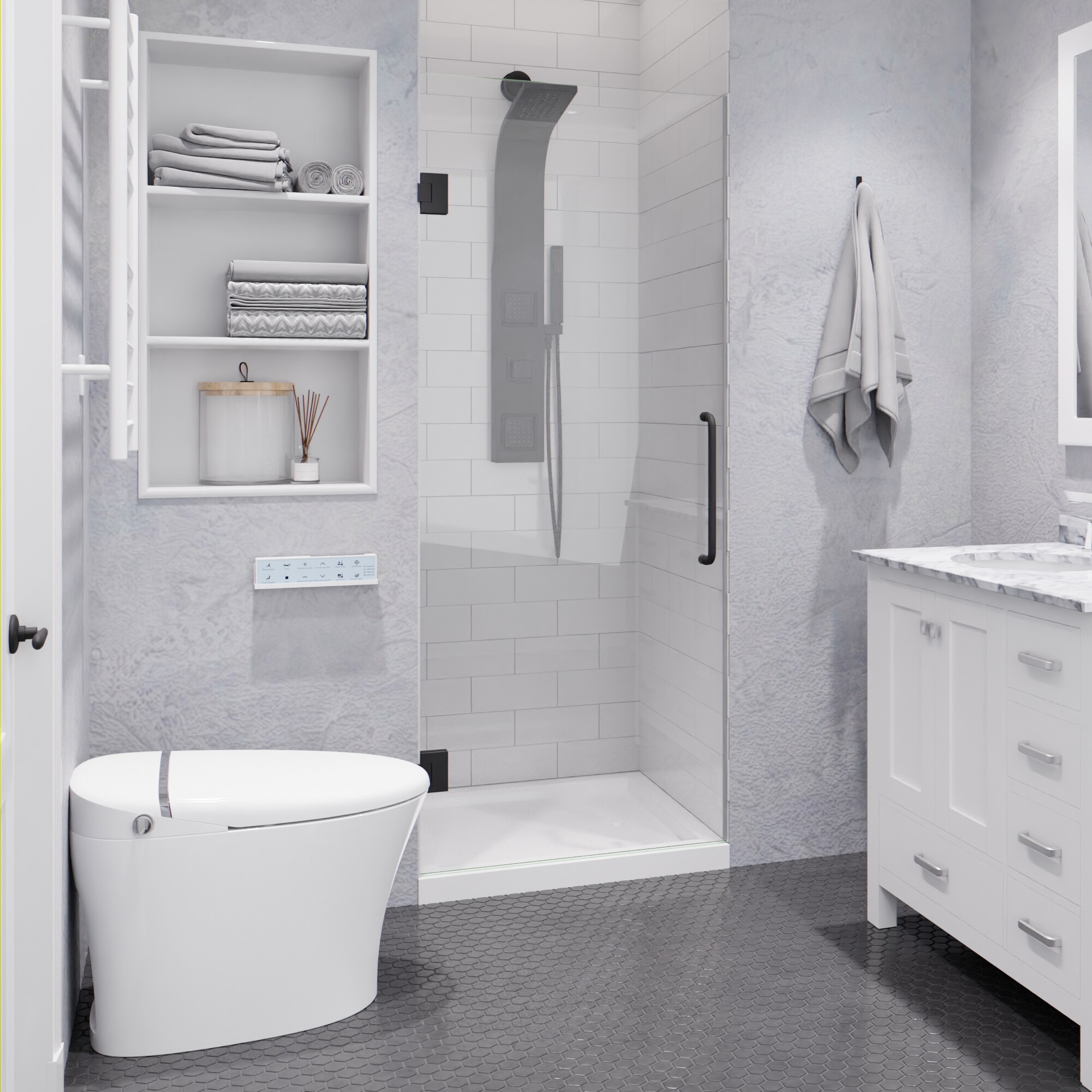 ANZZI SD-AZ09-02GB Gunmetal Black 30-in W x 72-in H Frameless Hinged Shower Door 3/8-in Thick Clear Glass