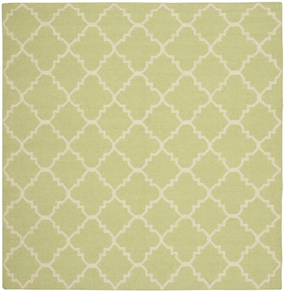 Safavieh DHU554A-8SQ Dhurries Malina 8 x 8 (ft) Wool Light Green/Ivory Square Indoor Trellis Coastal Area rug