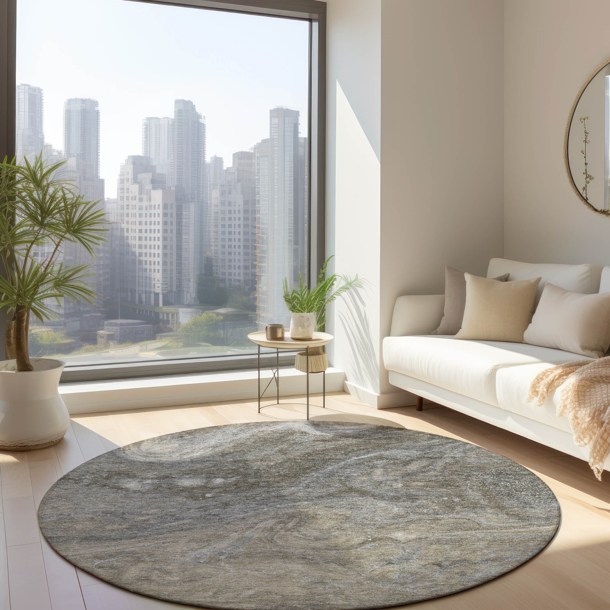 Addison Rugs ACN599TP8RO Chantille ACN599TP 8 x 8 (ft) Polyester Taupe Round Indoor/Outdoor Abstract Machine washable Area rug