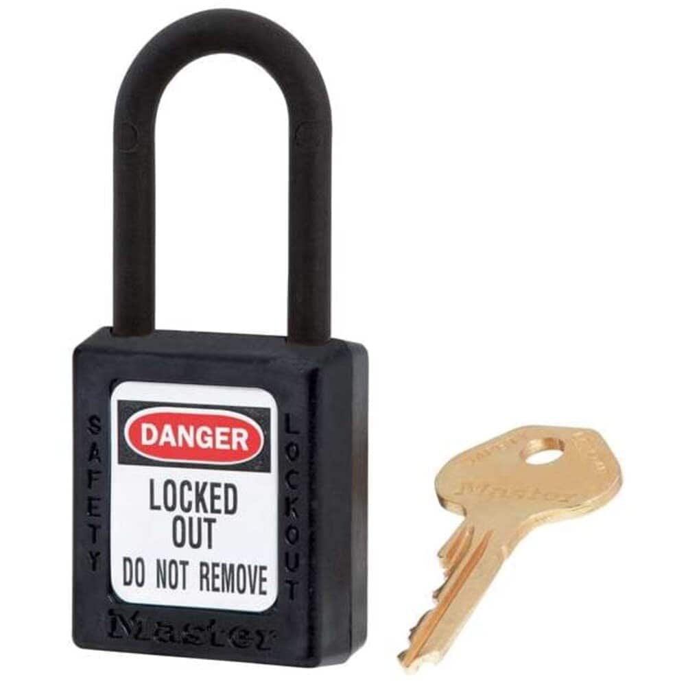 Master Lock Lockout Padlock Keyed Alike Thermoplastic Black 1 1/2 in Shackle Height 1 1/2 in Body Width #406KAS12BLK