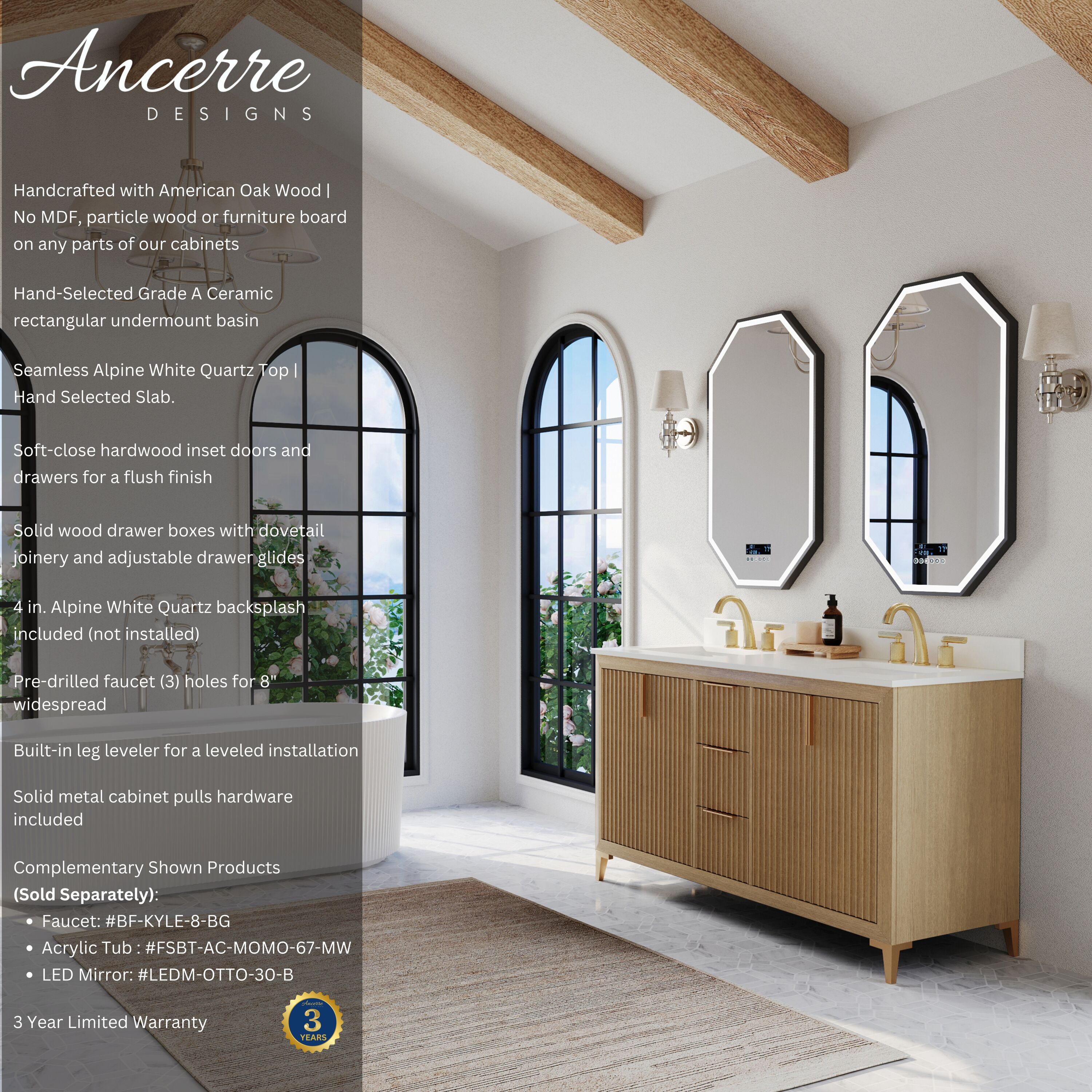 Ancerre Designs VTSTURLINGTON60OAKWQ Bath-Vanity-Combo - View #2