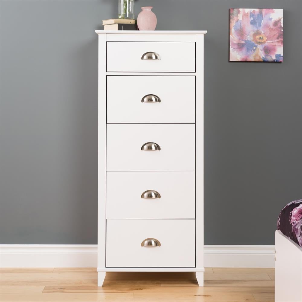 Prepac Yaletown 5-Drawer Chest with White Laminate Finish and Brushed ...