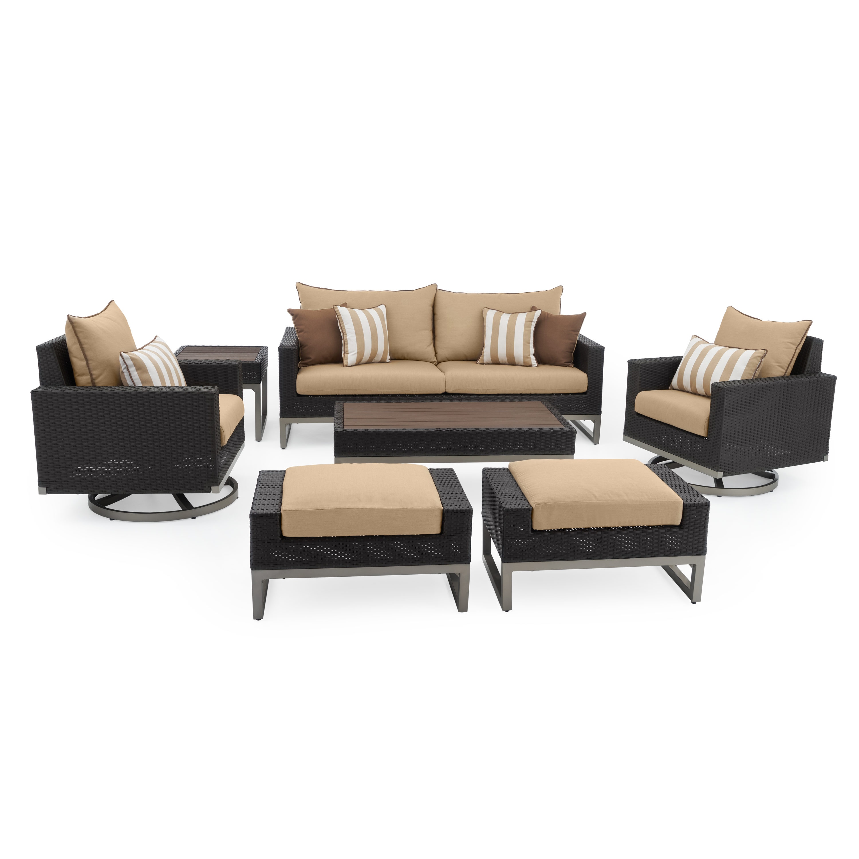 RST Brands OP-PESS7MMILOEMXMK Milo 7 -Piece Wicker Patio Sofa Conversation Set with Off-white Sunbrella Cushions