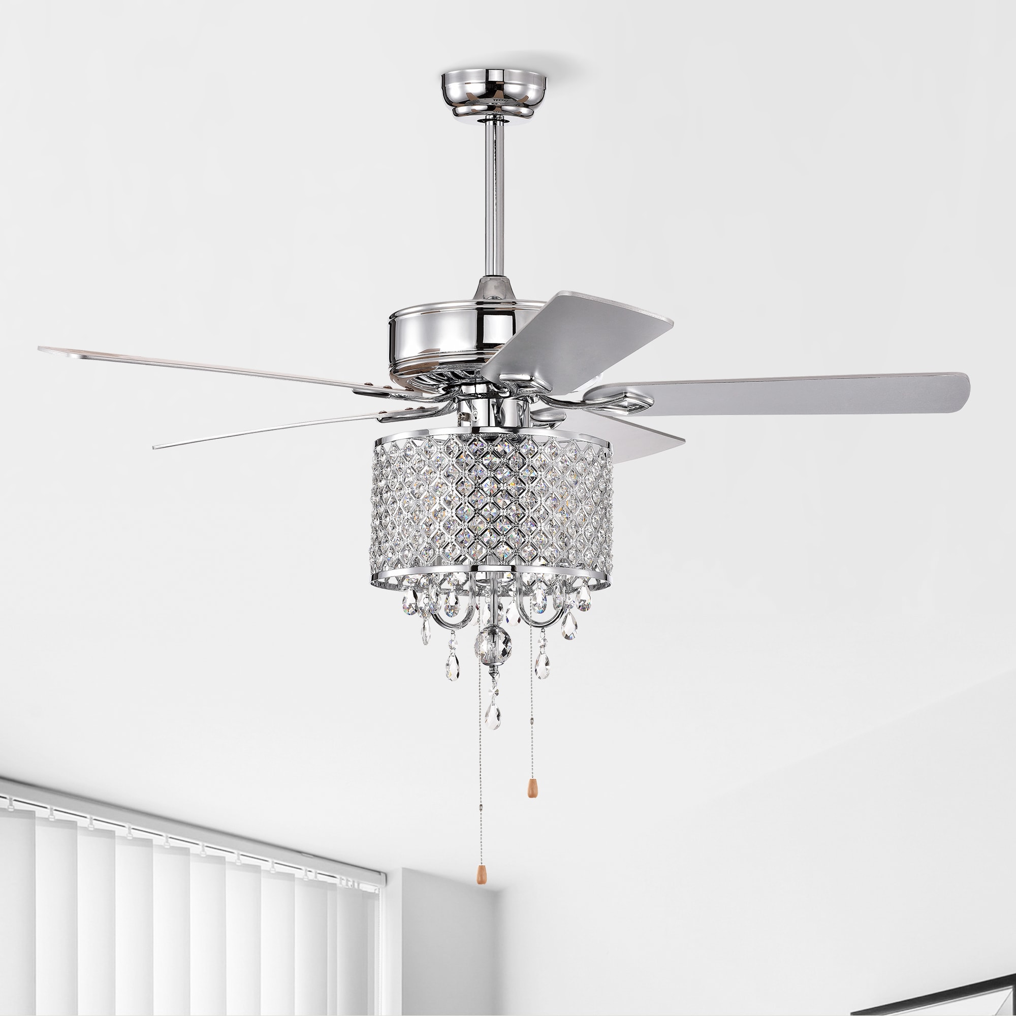 LTMATE LSOAC3016R-CH JAZAVA 52-in Chrome with PLY Blades Chandelier Ceiling Fan and Remote ( 5 -Blade )