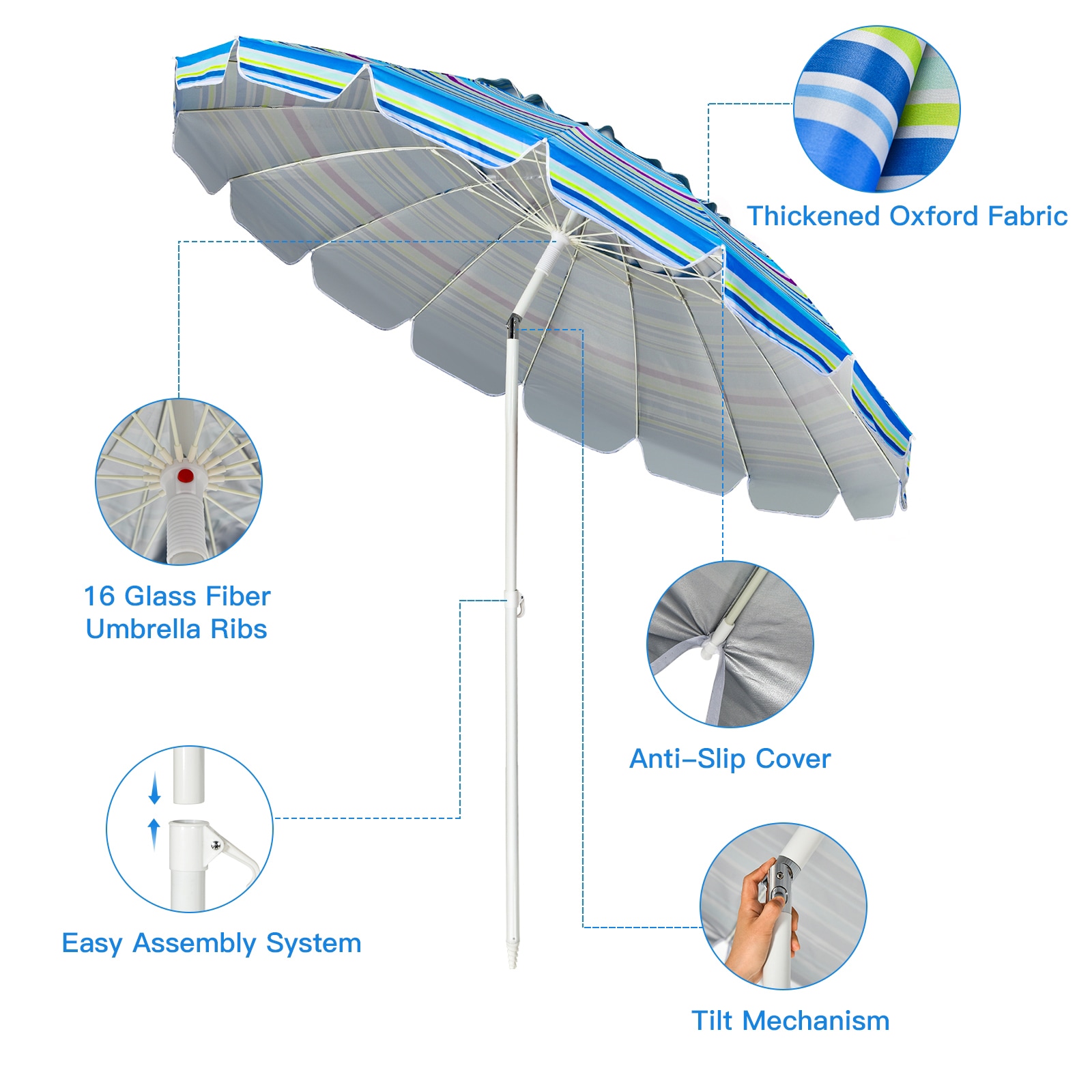 WELLFOR DOG70716BL Beach-Umbrellas - View #3