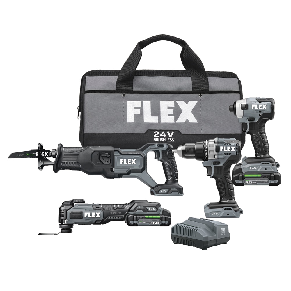 FLEX FXM404-2A 24-volt 4-Tool Brushless Power Tool Combo Kit with Soft Case (2-Batteries and Charger Included)