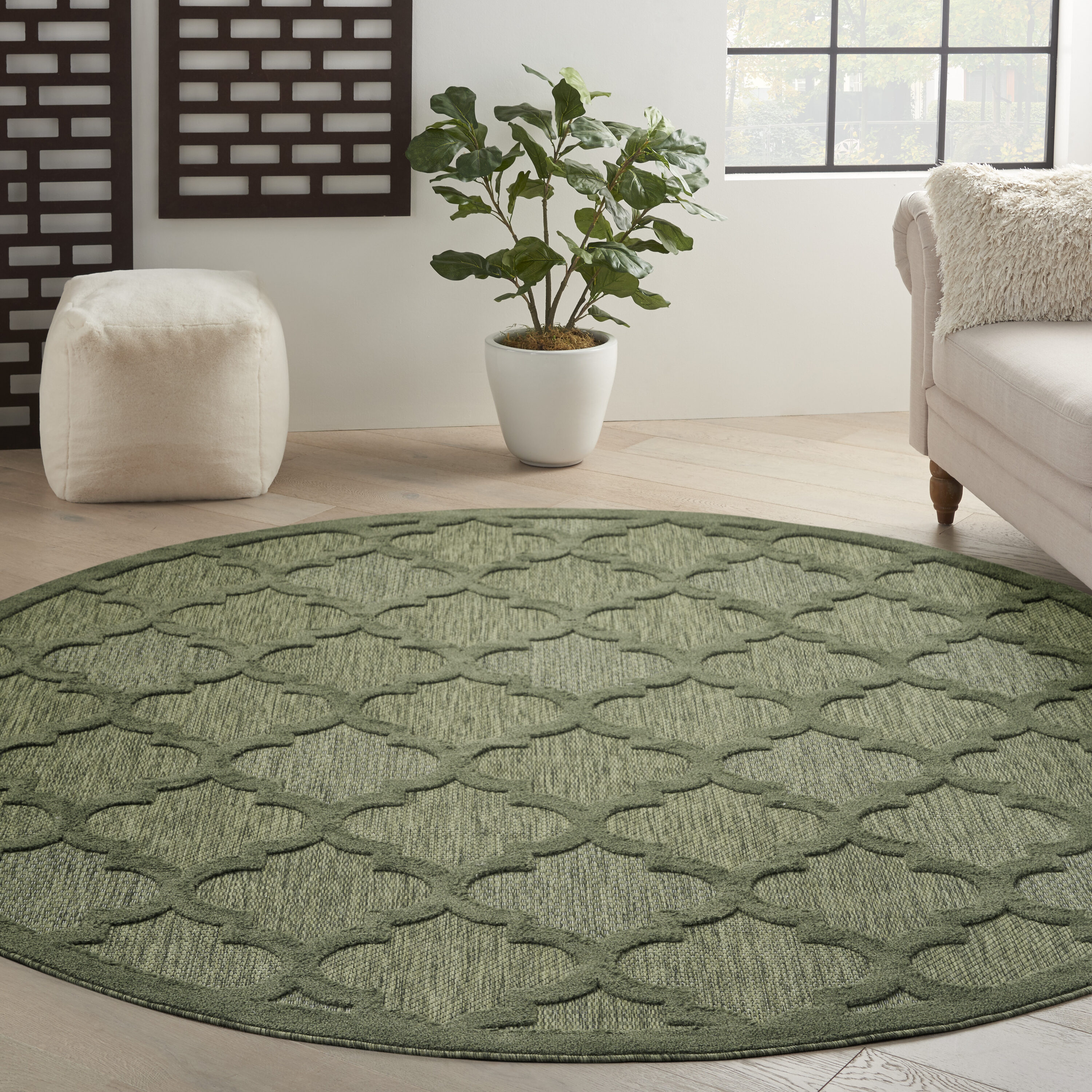 Nourison Home 841491115589 Easy Care 8 x 8 (ft) Polyester/Polypropylene Green Round Indoor/Outdoor Trellis Area rug