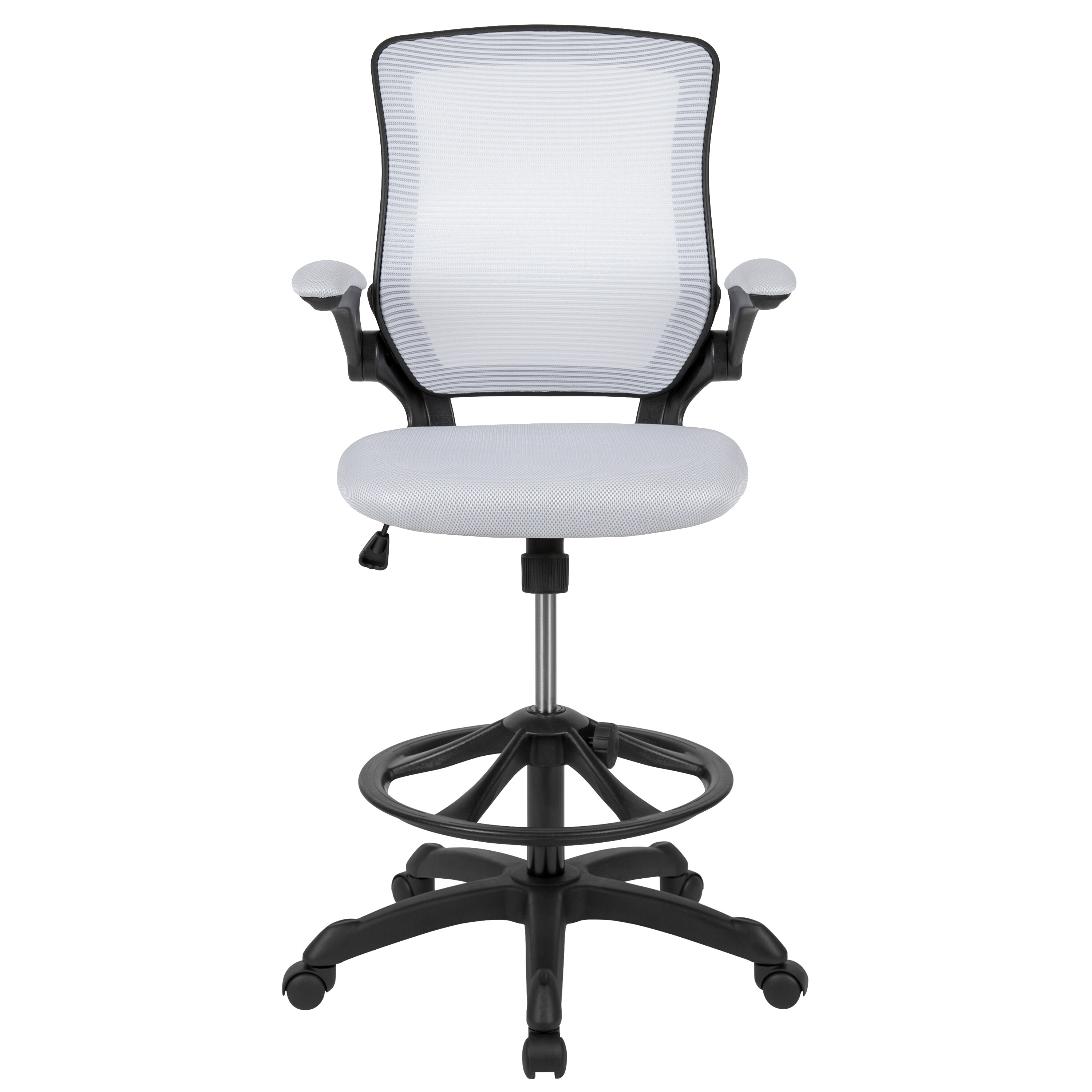 White Mesh Ergonomic Drafting Chair with Adjustable Foot Ring