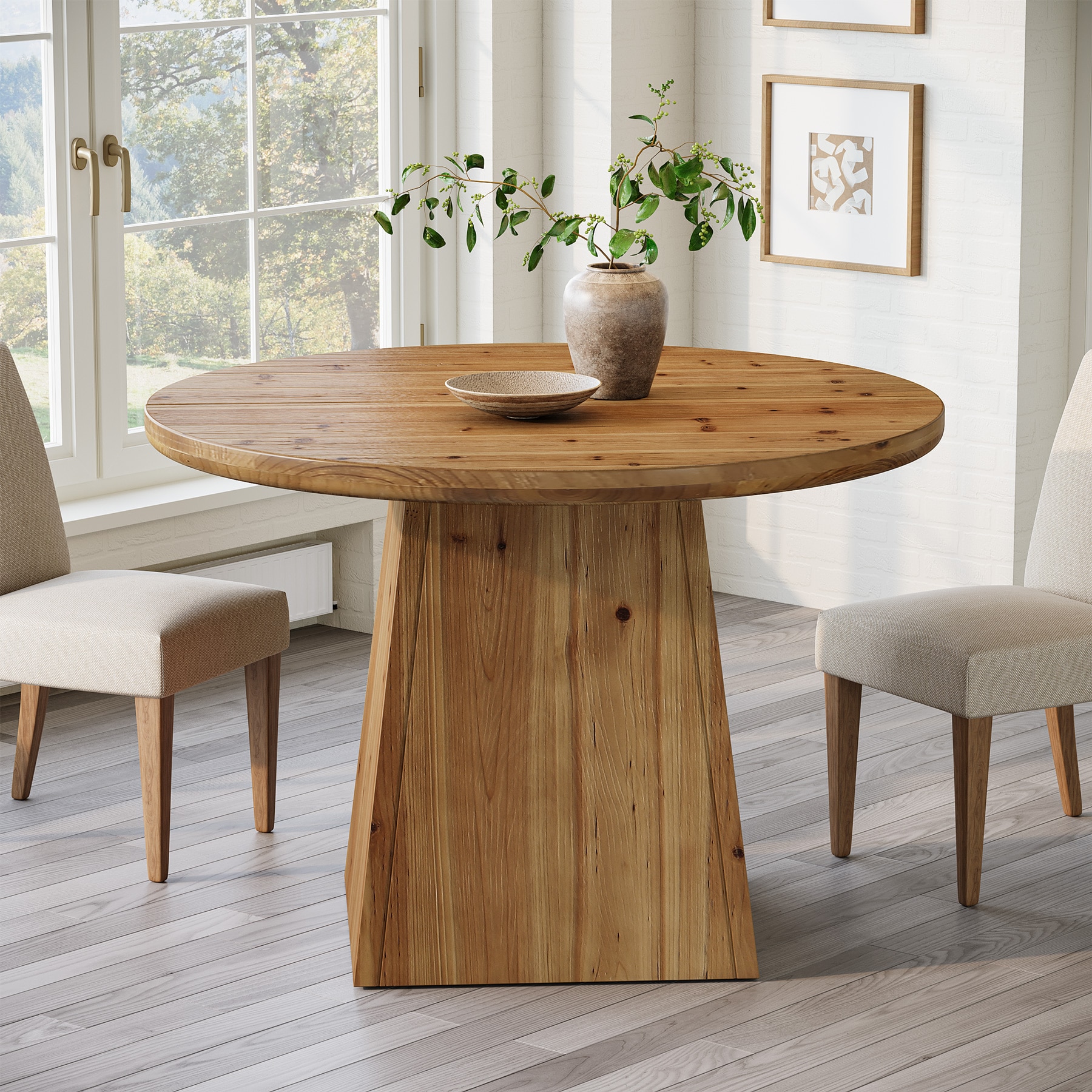 LITTLE TREE - Brown 39-Inch Solid Wood Round Pedestal Dining Table Seats 4 for Dining Room Kitchen