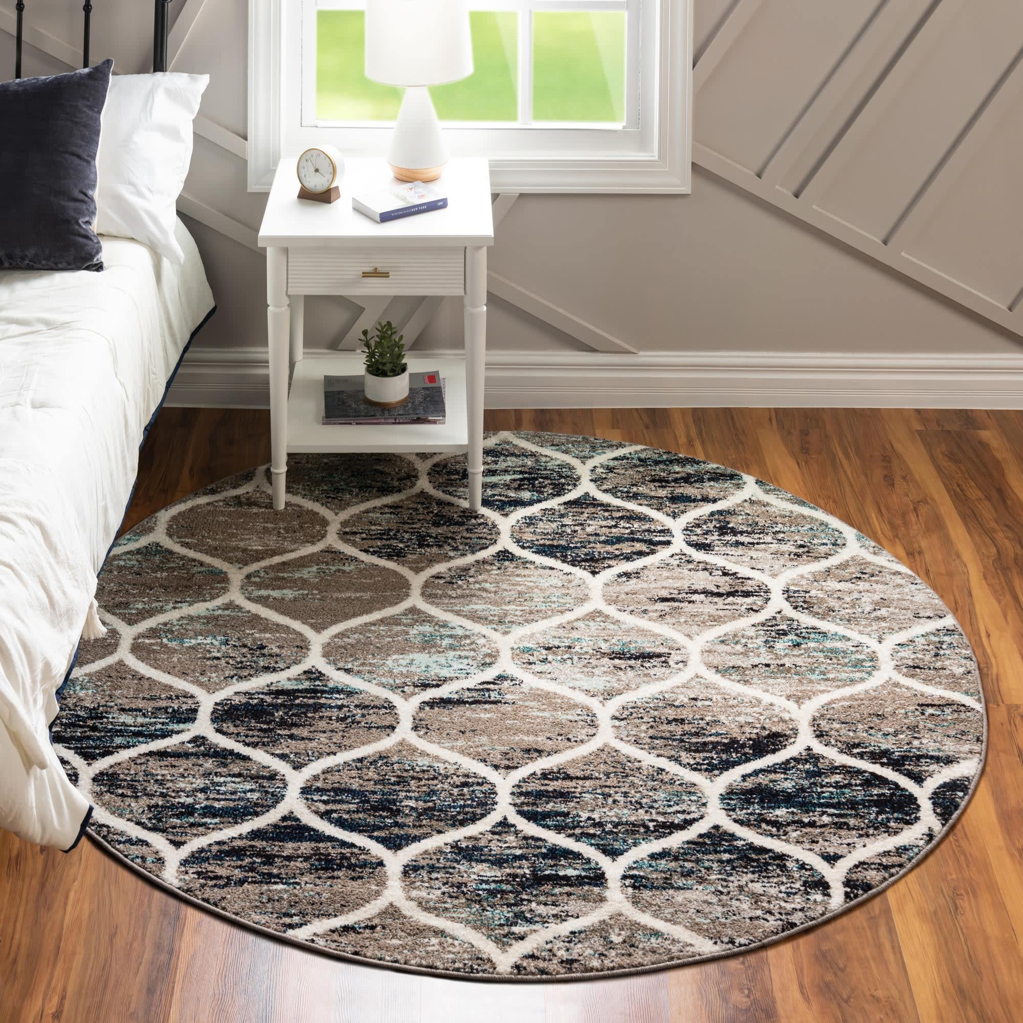 Unique Loom 3151741 Trellis Frieze 8 x 8 (ft) Loomed Polypropylene Blue Multi Round Indoor Trellis Area rug