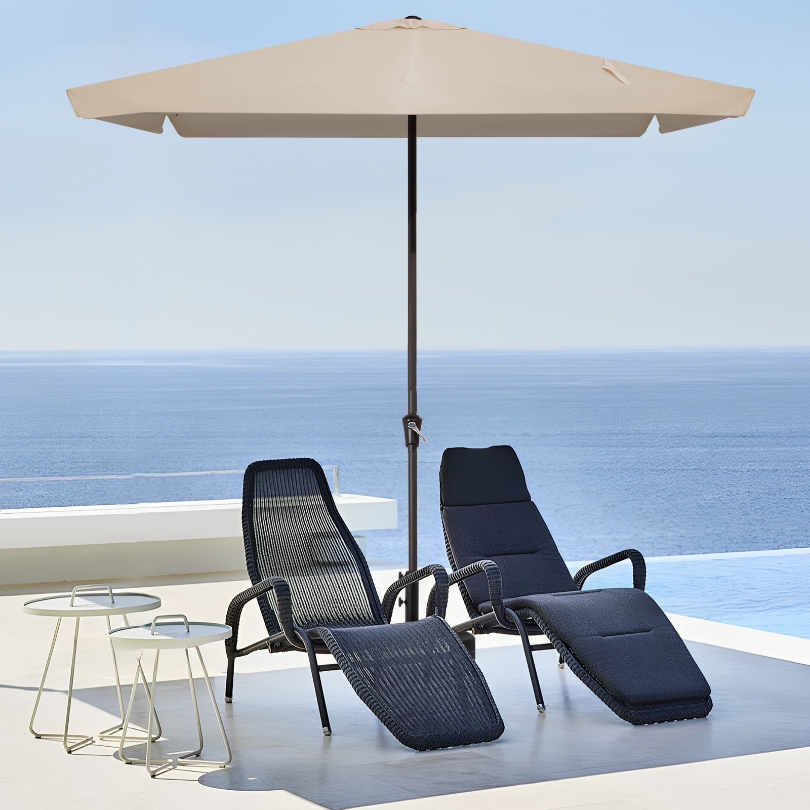 VOUA 8CBZZS-BE 8-ft Iron Beige Push-button Tilt Market Patio Umbrella