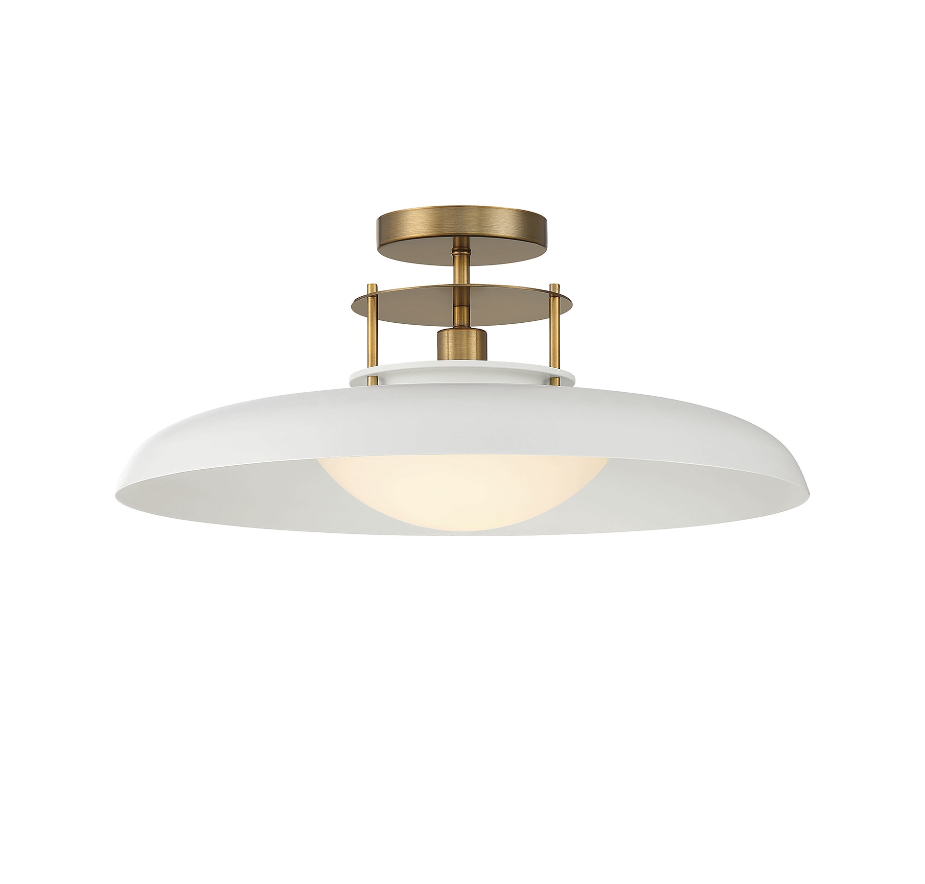 Vintage Opal Glass Semi-Flush Mount with Warm Brass Accents
