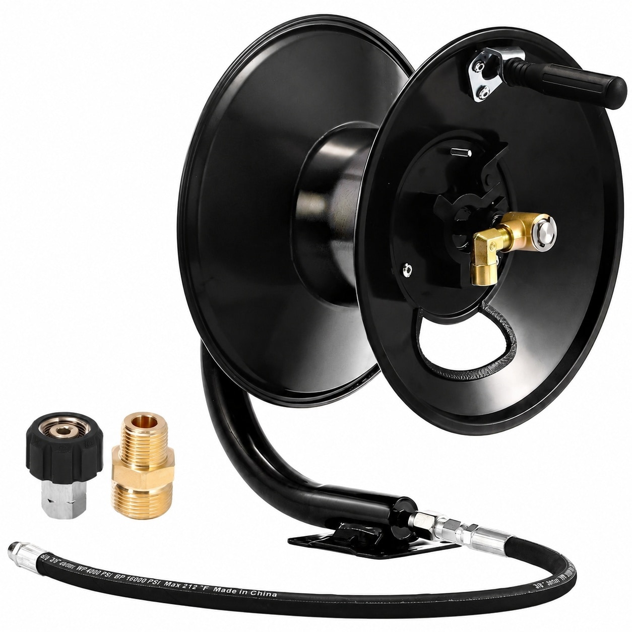Adrinfly - Pressure Washer Hose Reel 100ft Heavy Duty Steel Manual Crank Swivel Arm Mount 3 8 NP...