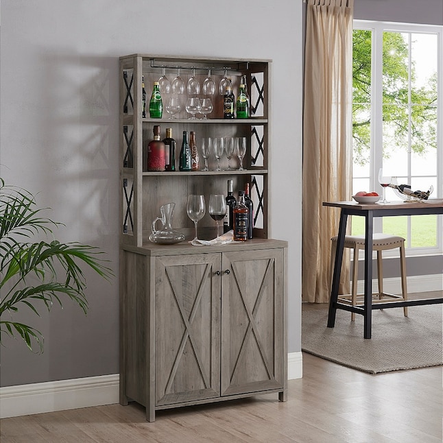 Home Source Industries Arms 31-in x 70.5-in Gray Rectangle Bar Cabinet ...